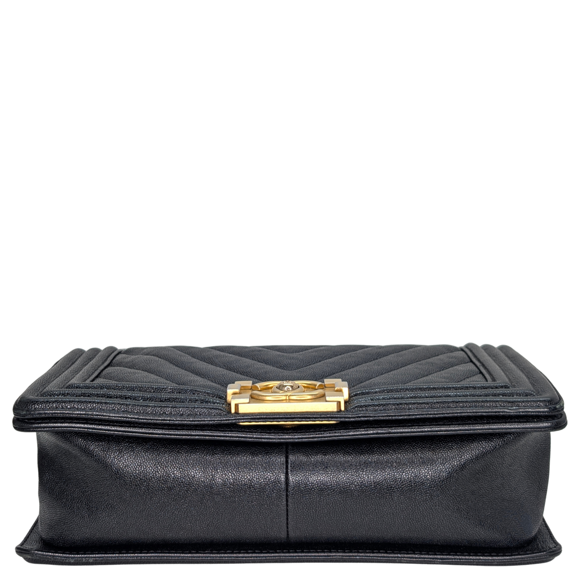 Chanel Old Medium Boy Bag Chevron Caviar Black GHW
