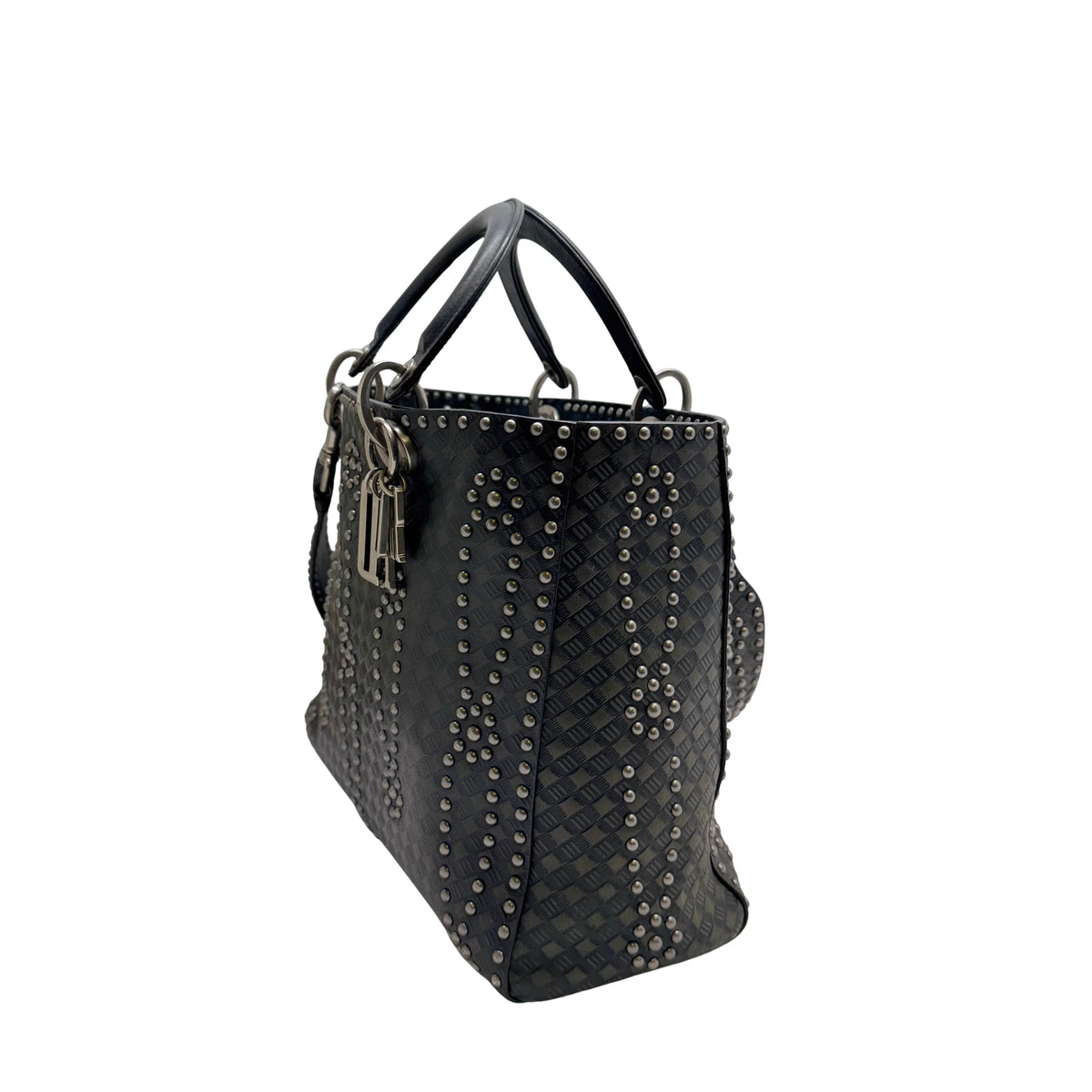 Christian Dior Large Lady Dior Studded Handbag Black - Lost Designer