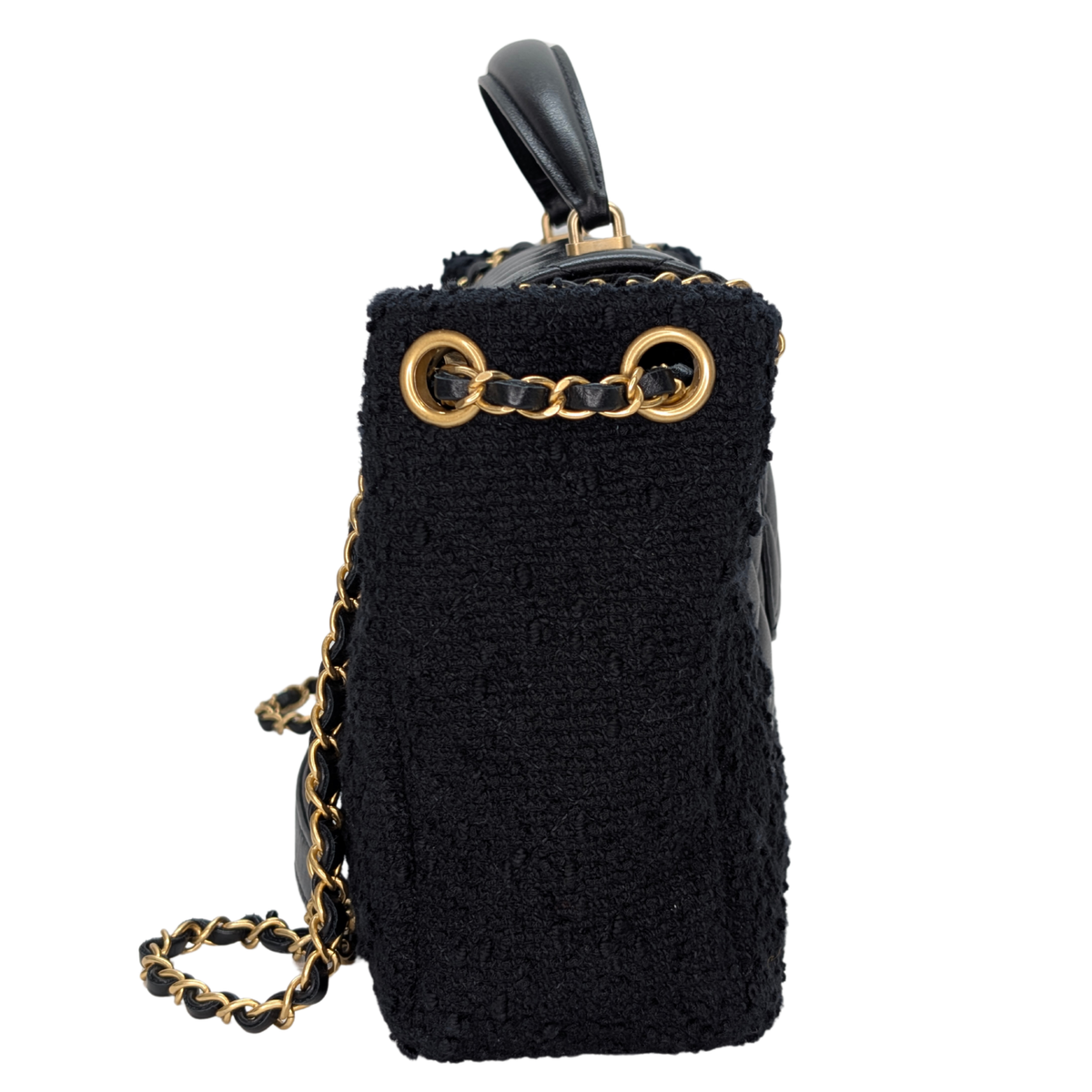 Chanel Top Handle Flap Tweed & Lambskin Bag GHW Black