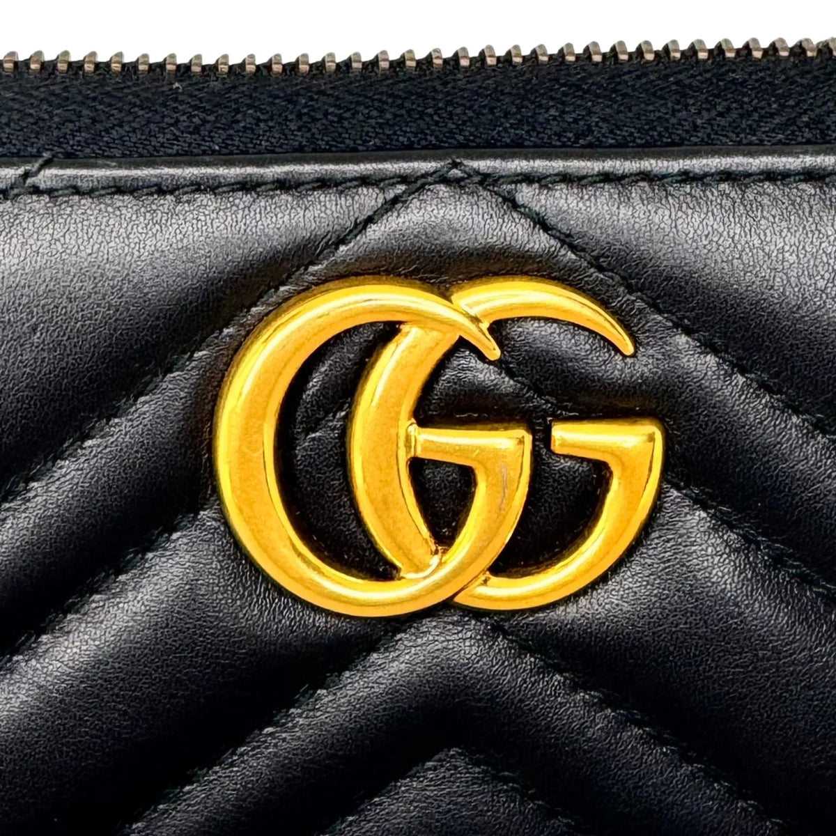 Gucci GG Marmont Zip-Around Long Wallet Black Matelassé Chevron Leather - Lost Designer