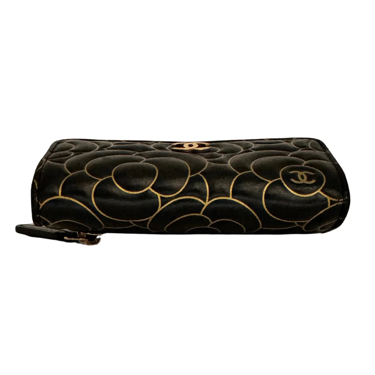 Chanel Lambskin Camellia Embossed Wallet in Black & Gold - Lost Designer