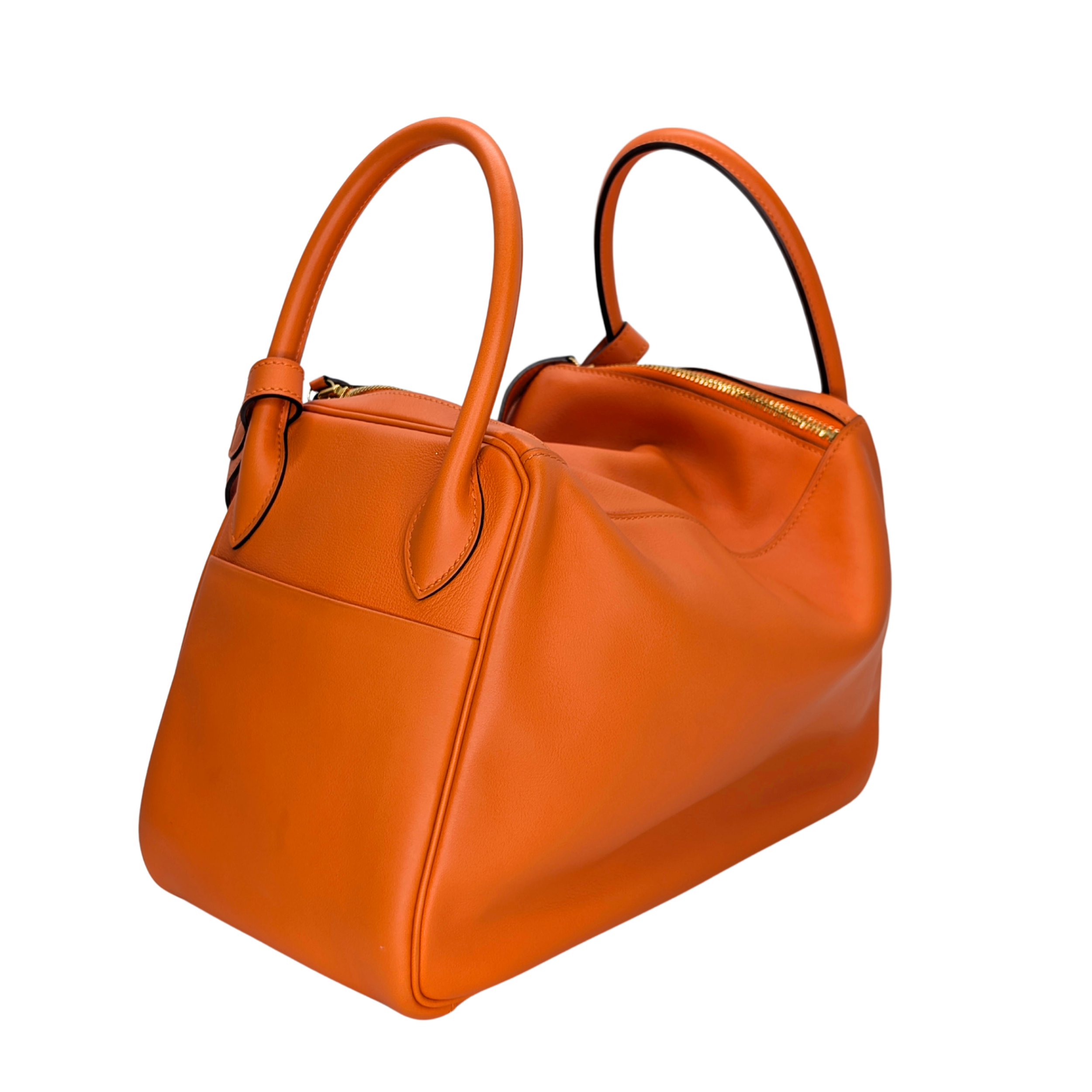 Hermes Lindy 30 جلد سويفت برتقالي أجهزة ذهبية X ختم