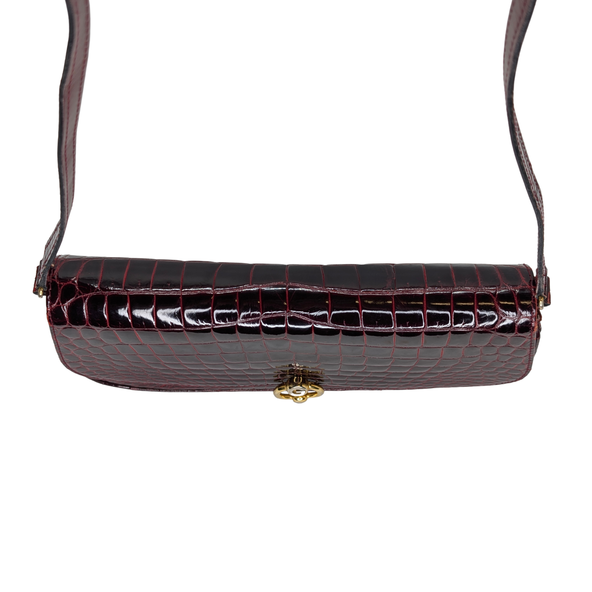 Gucci Vintage Crocodile Shoulder Bag Burgundy