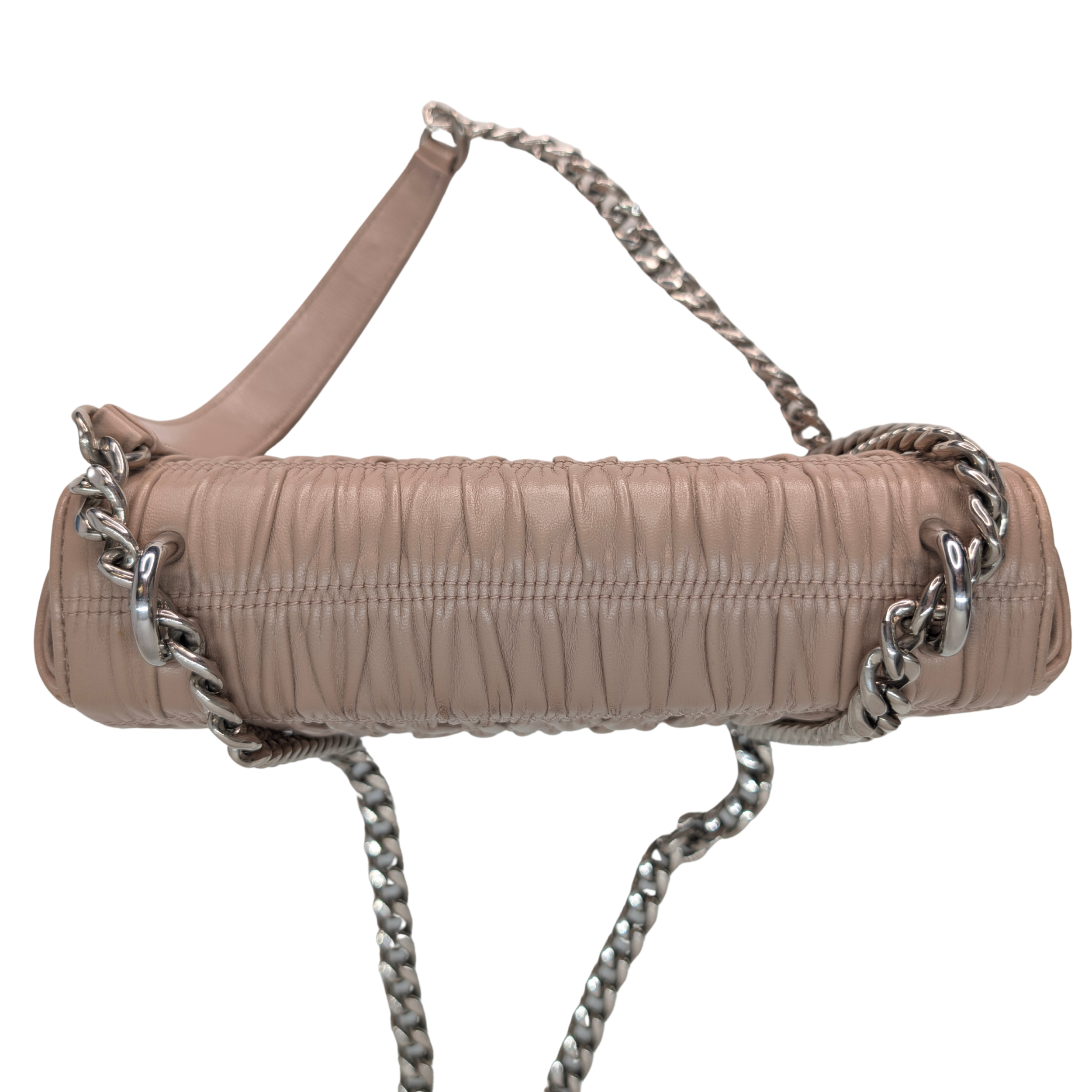 Prada Nappa Gaufre Chain Flap Crossbody Bag Taupe
