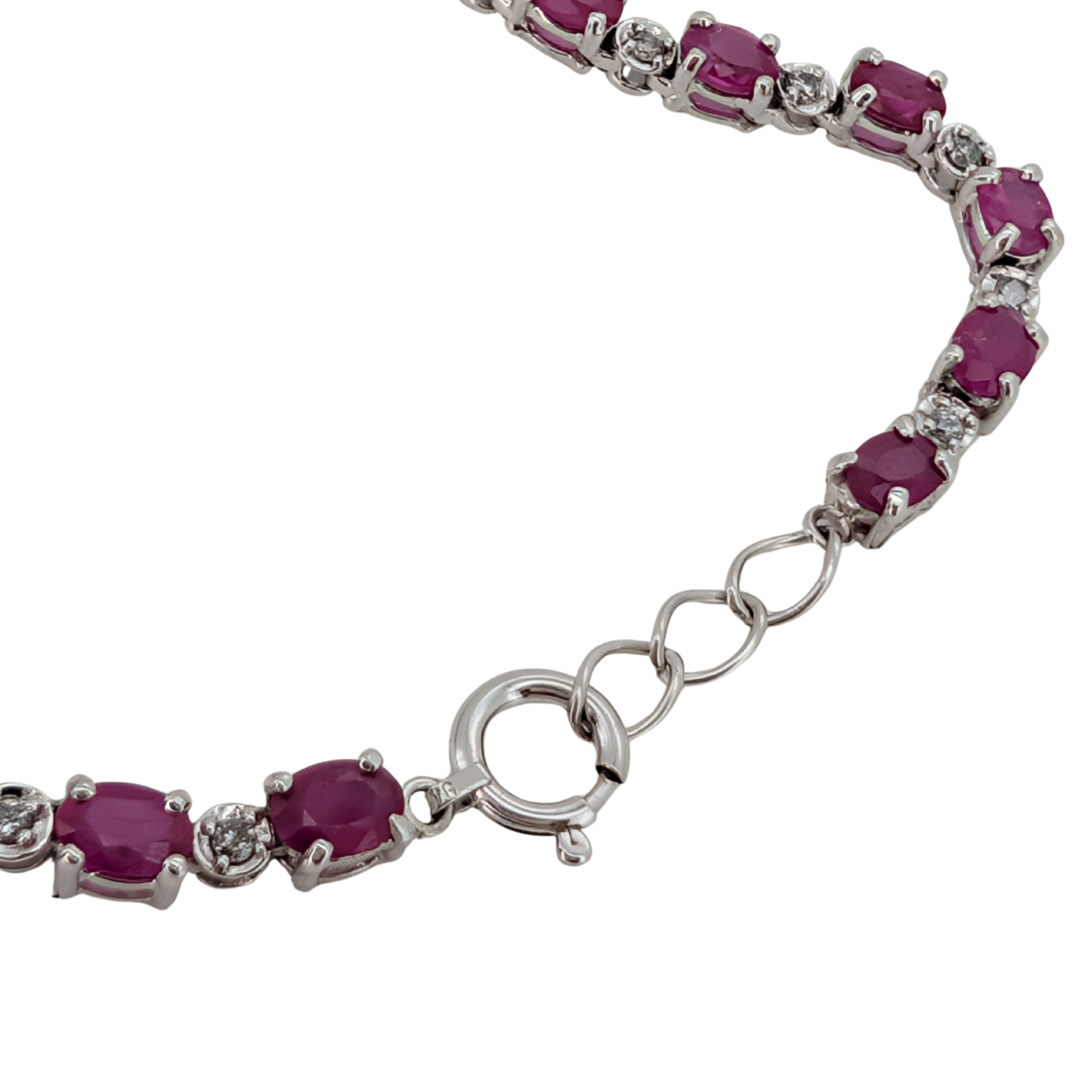 3.00Ct Natural Ruby & 0.27Ct Diamonds Tennis Bracelet In 18K White Gold
