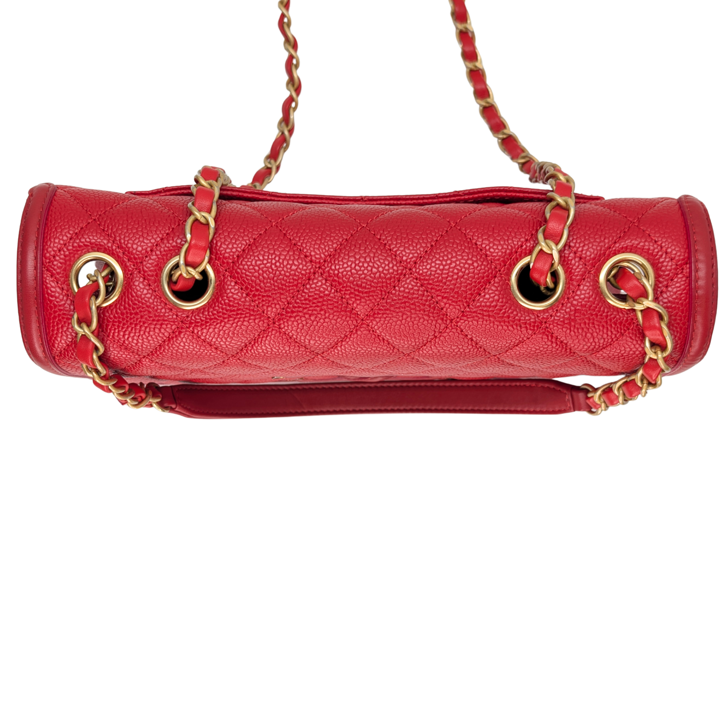 Chanel Medium CC Quilted Caviar Filigree Flap Bag Red