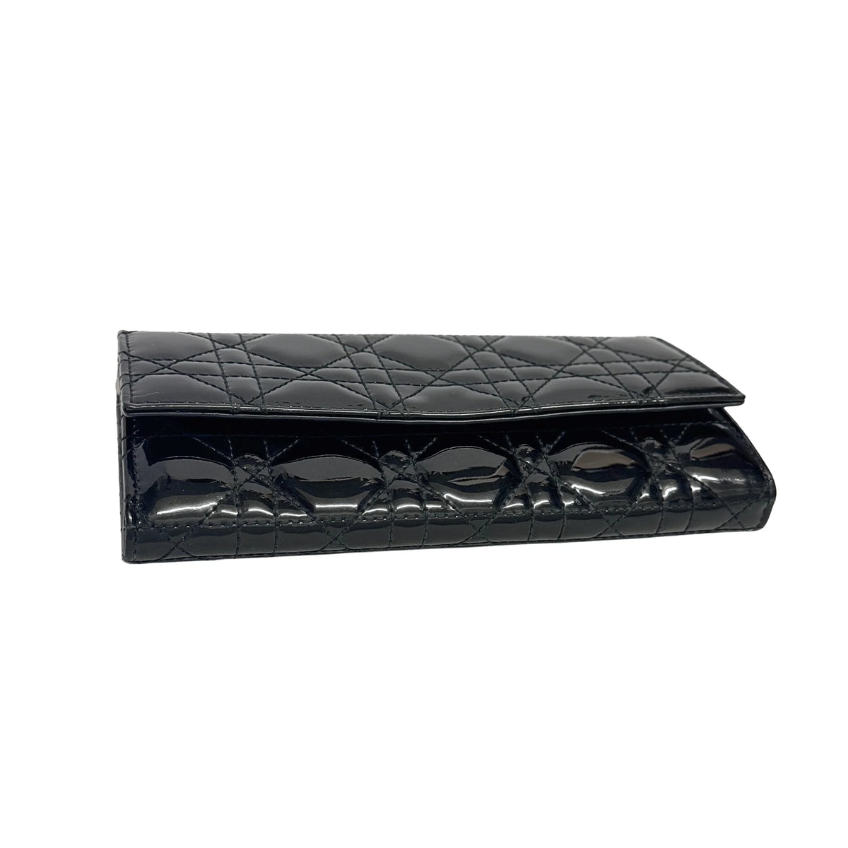 Dior Patent Leather Long Wallet With Chain Black - Lost Designer
