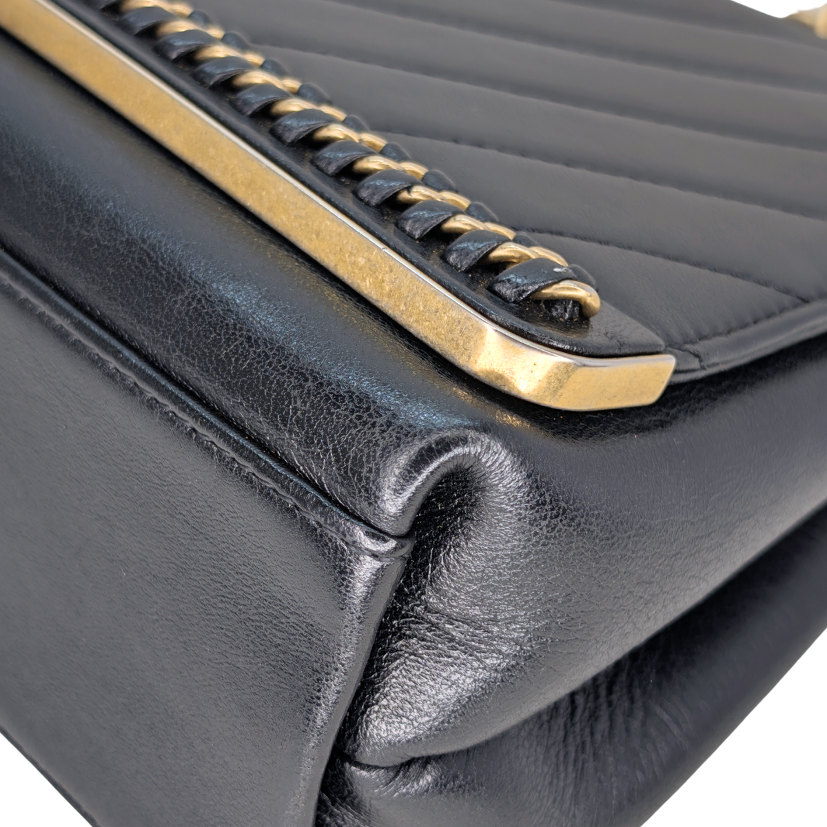 Chanel Chevron Lambskin Stitched Chain Top Handle Flap