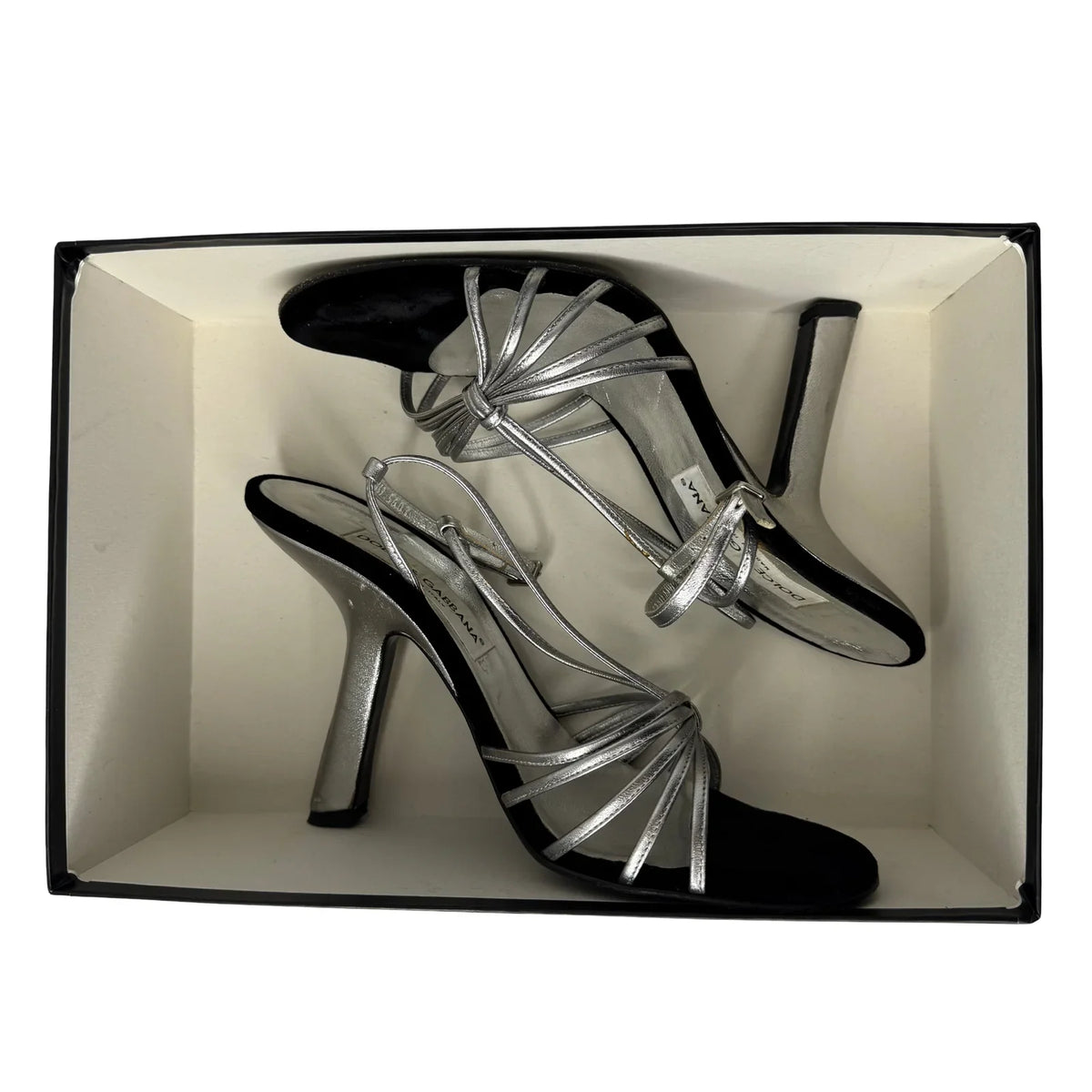 DOLCE & GABBANA Silver Metallic & Black Velvet Strappy Heels - Size 39.5 - Lost Designer