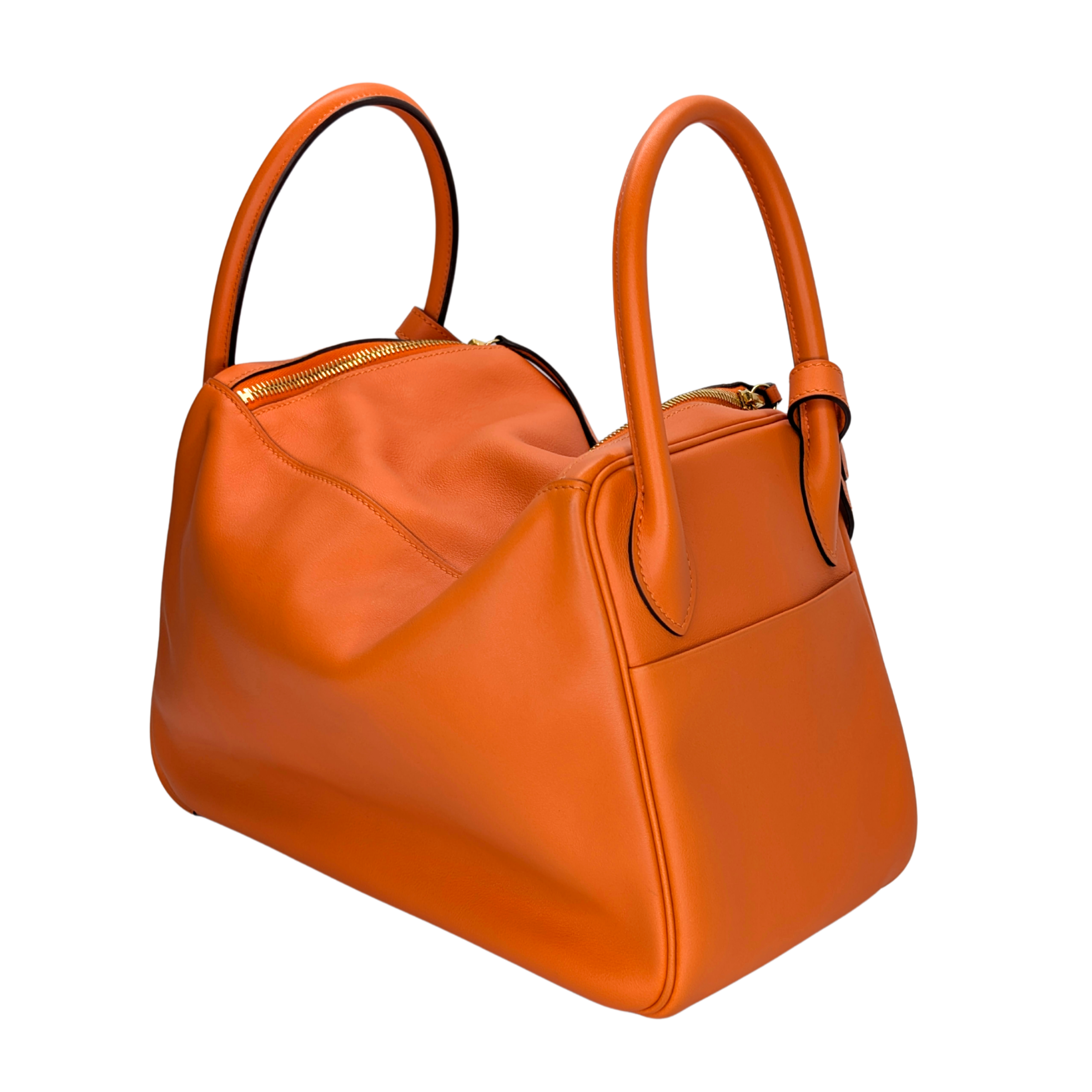 Hermes Lindy 30 جلد سويفت برتقالي أجهزة ذهبية X ختم