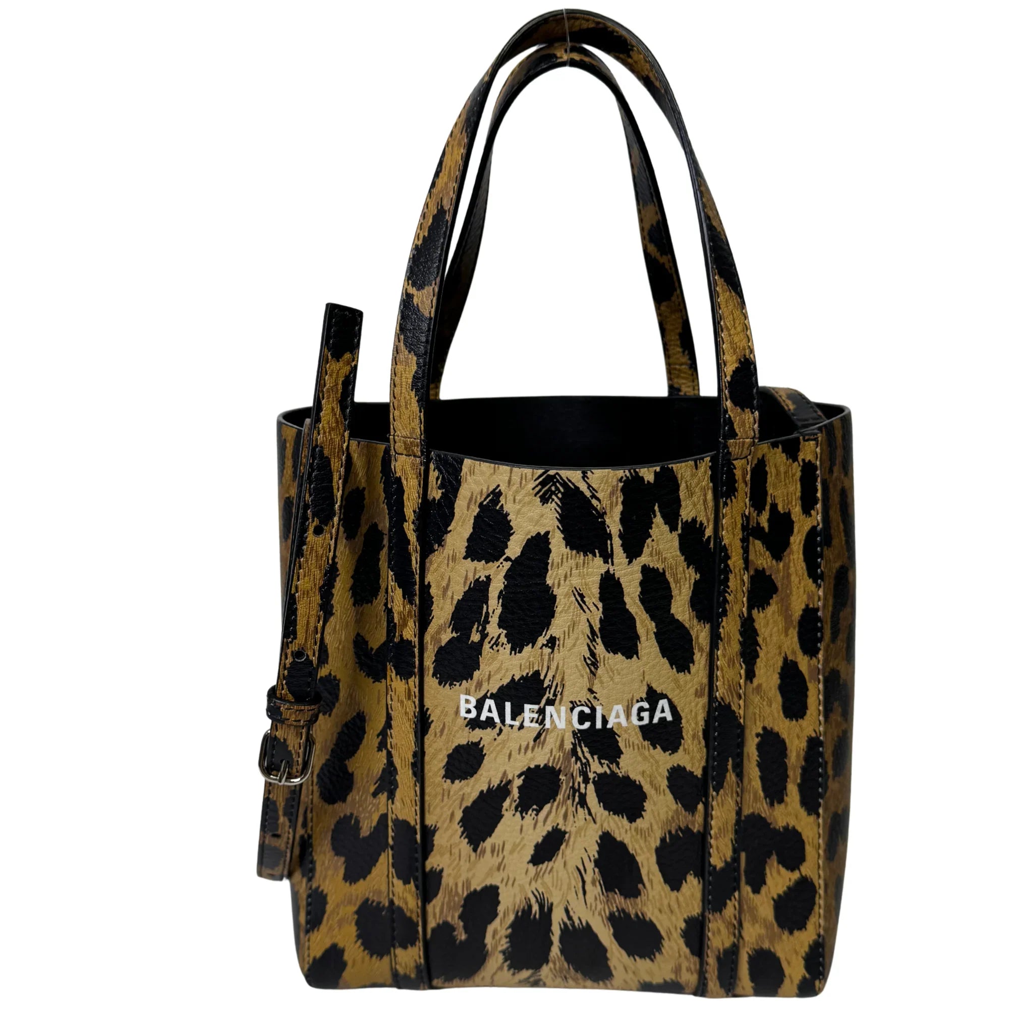 Balenciaga Calfskin Printed Leopard XXS Everyday Tote Bag w Strap - Lost Designer