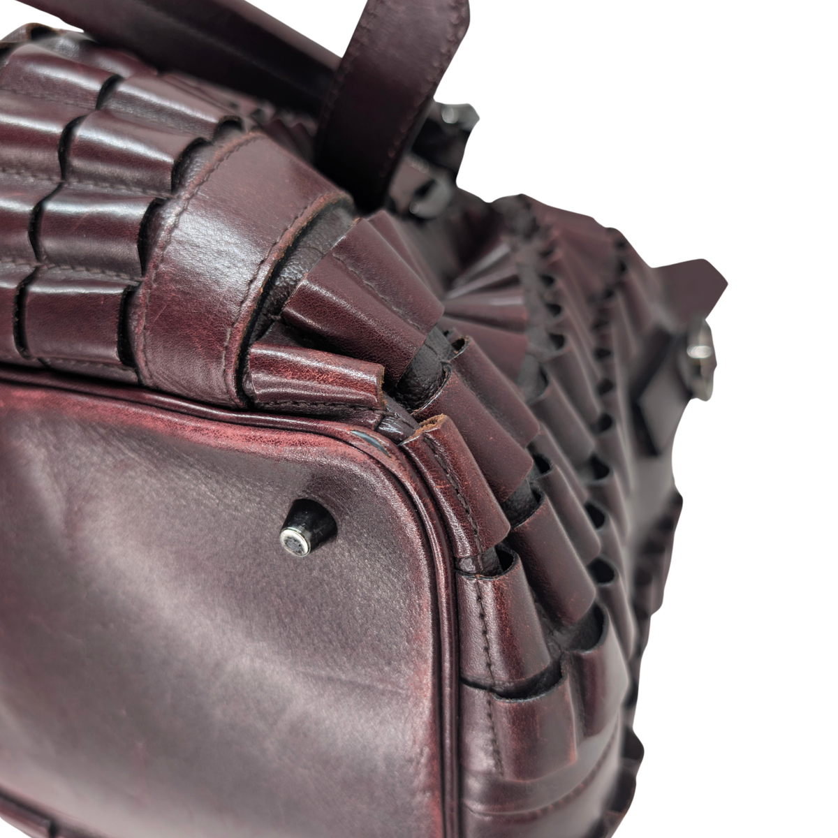 Burberry Leather Cartridge Pleat Tote Bag Burgundy