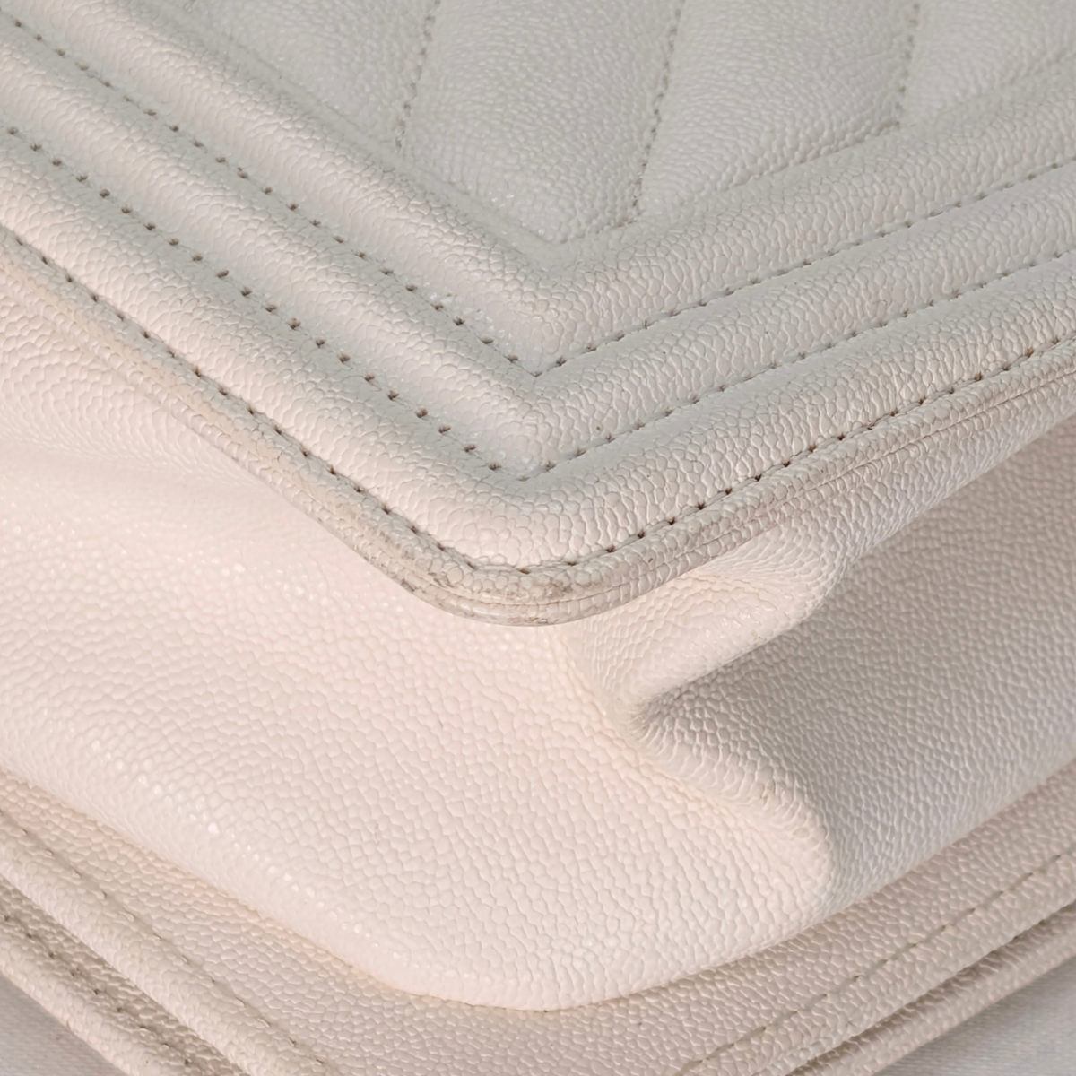 Chanel Caviar Chevron Quilted New Medium Boy Flap White