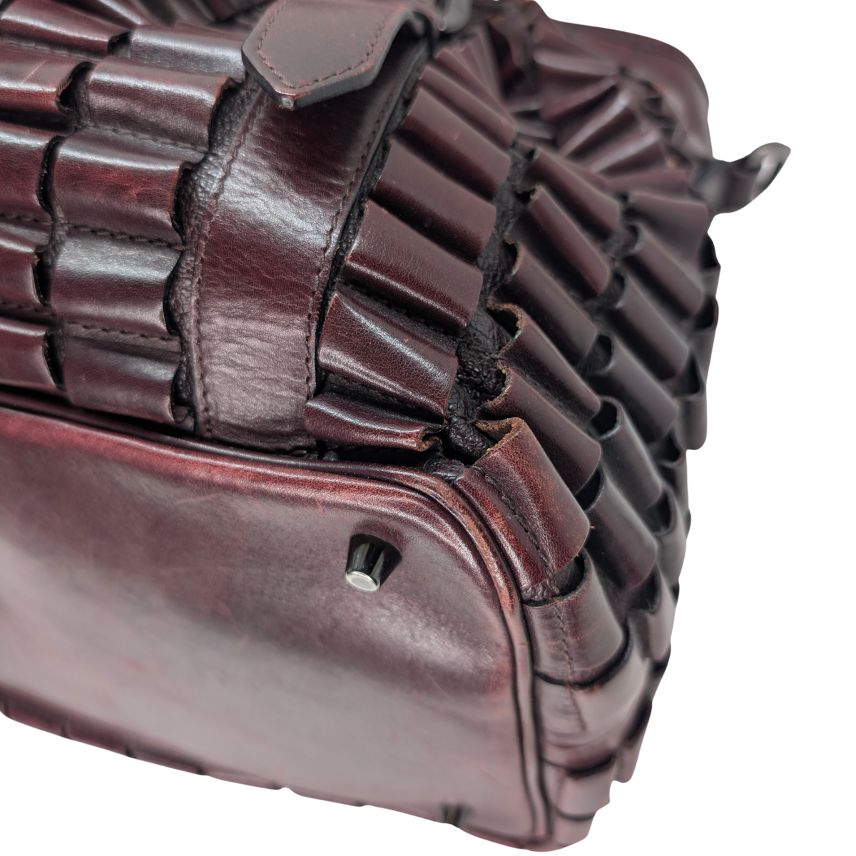 Burberry Leather Cartridge Pleat Tote Bag Burgundy