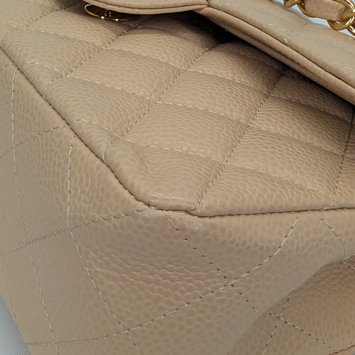 Chanel Classic Flap Small Caviar 2022 Microchip Shoulder Bag Beige