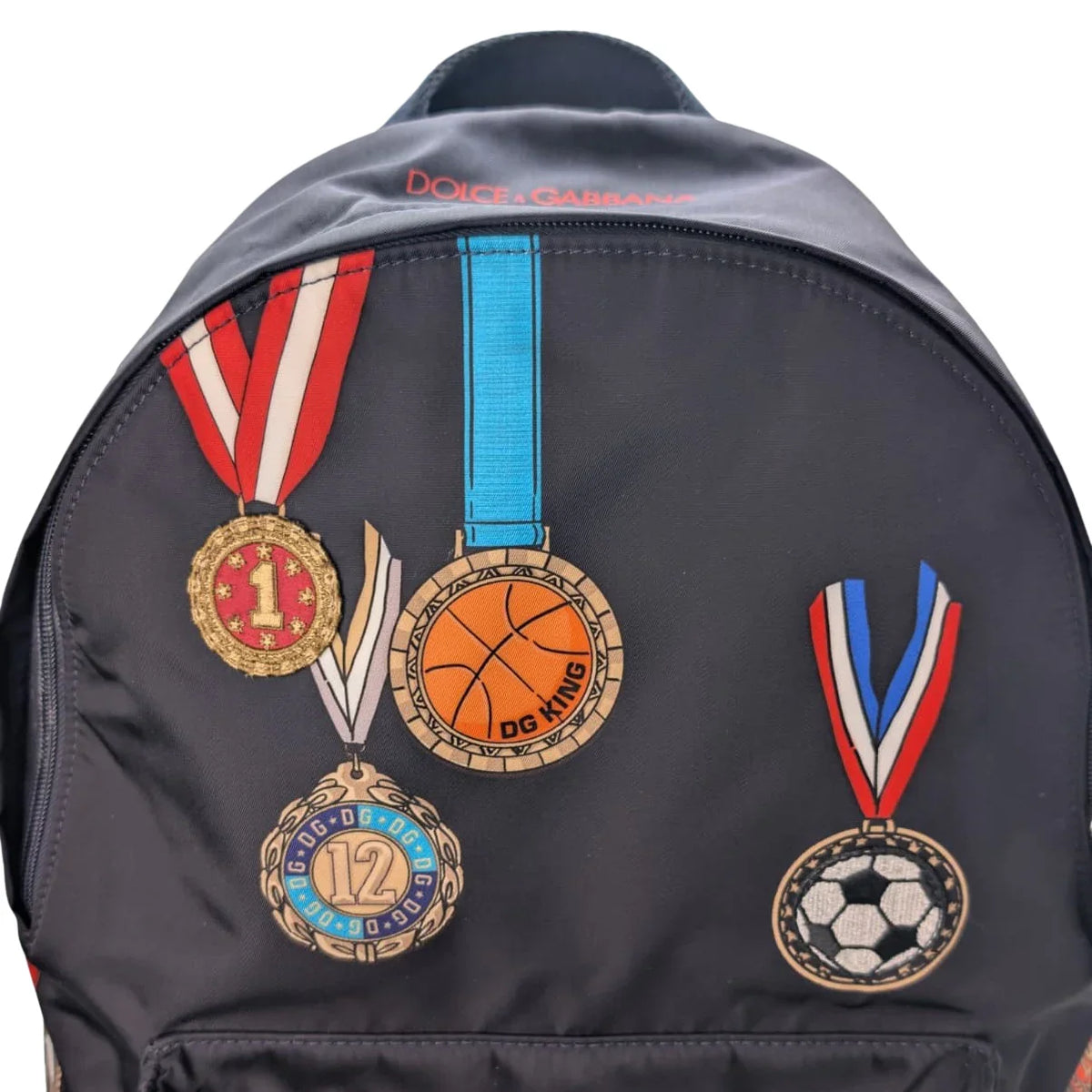 Dolce & Gabbana Backpack With Medal Print Nylon Navy Blue - Lost Designer