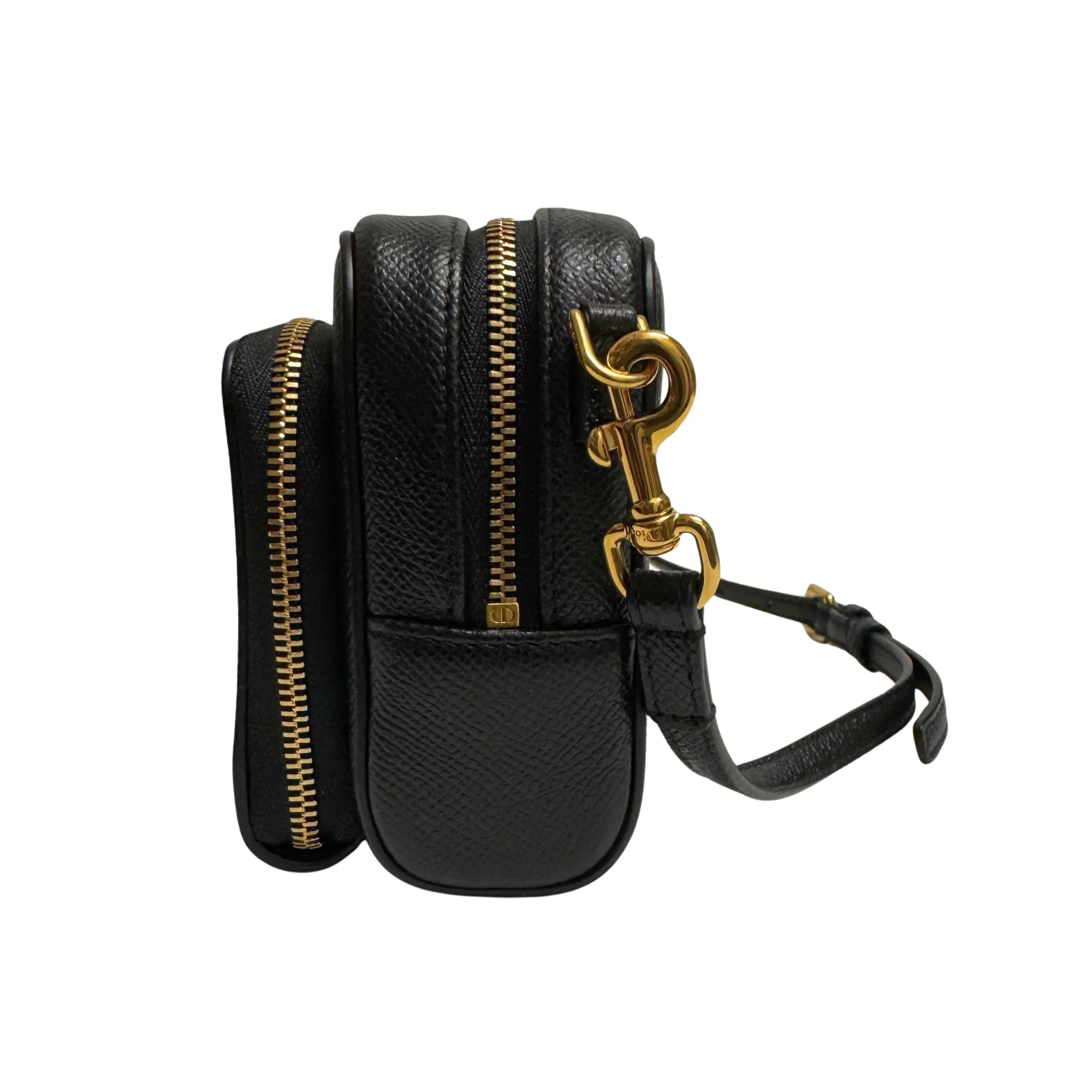 Christian Dior Caro Grained Leather Double Pouch Crossbody Bag Black - Lost Designer