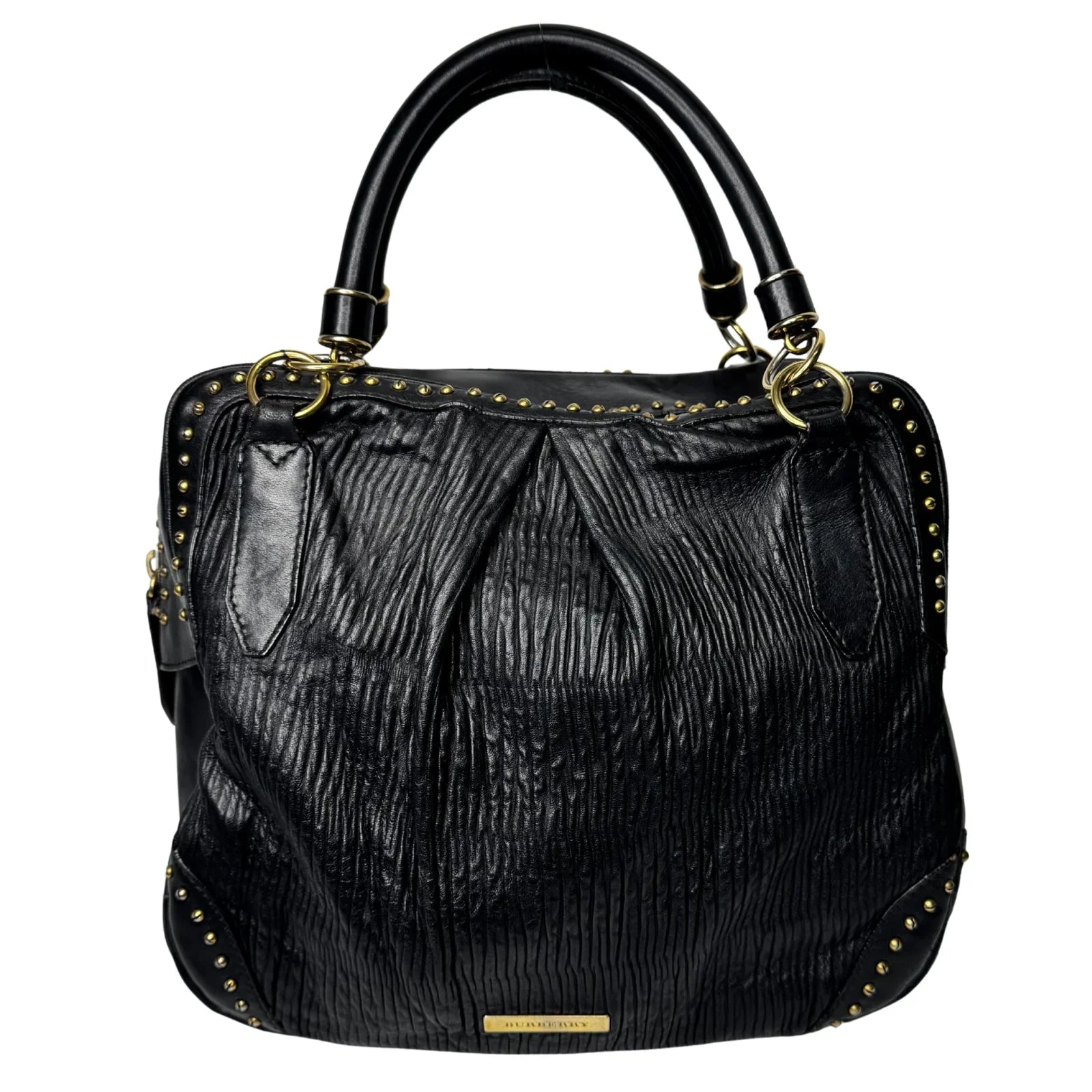 Burberry Black Studded Plissé Lambskin Leather Tote Bag - Lost Designer