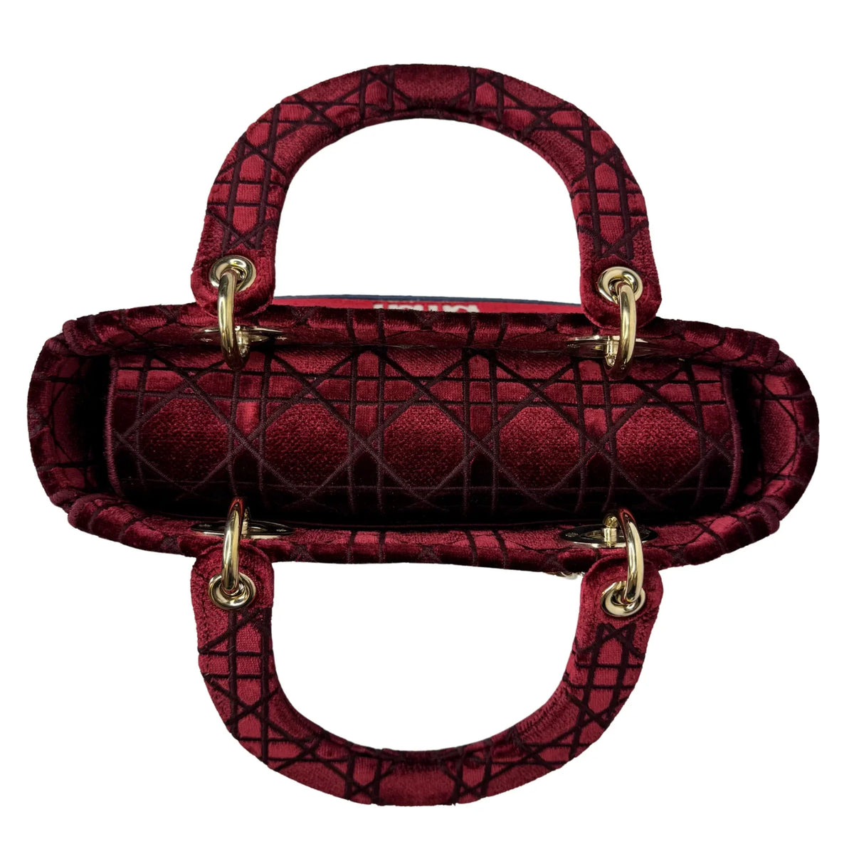Christian Dior Velvet Cannage Medium Lady D-Lite Bag Burguandy - Lost Designer
