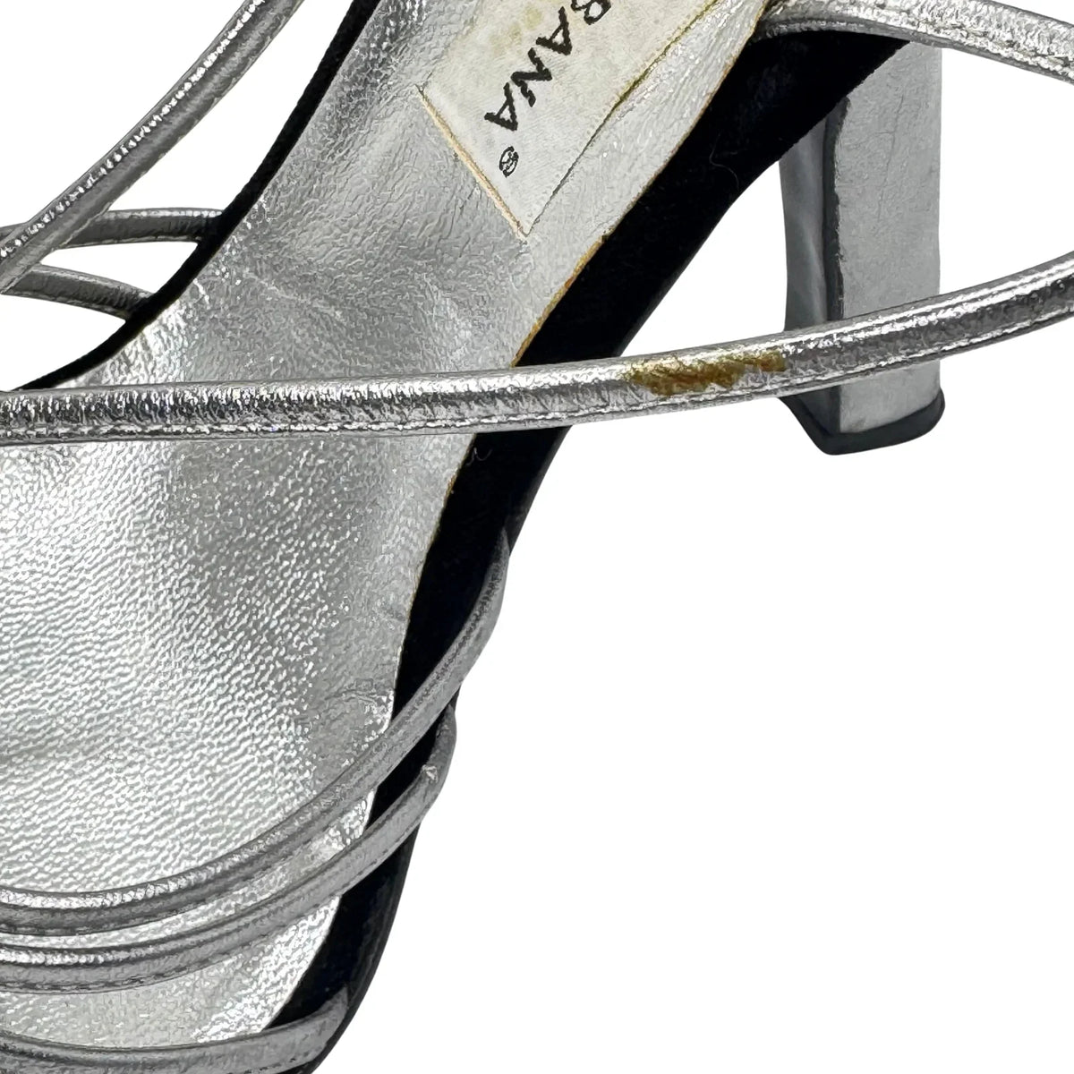 DOLCE & GABBANA Silver Metallic & Black Velvet Strappy Heels - Size 39.5 - Lost Designer
