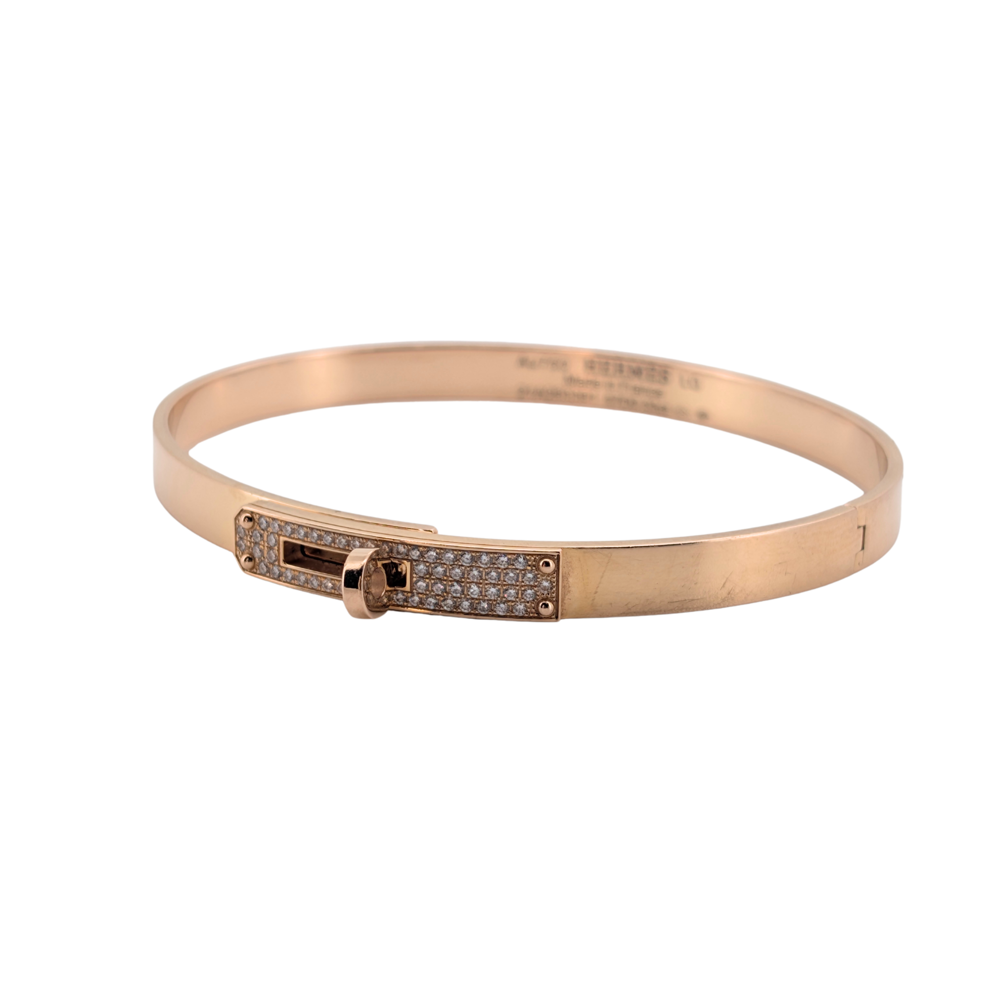 Hermes Kelly Diamond Bracelet Bangle Small LG In 18k Rose Gold