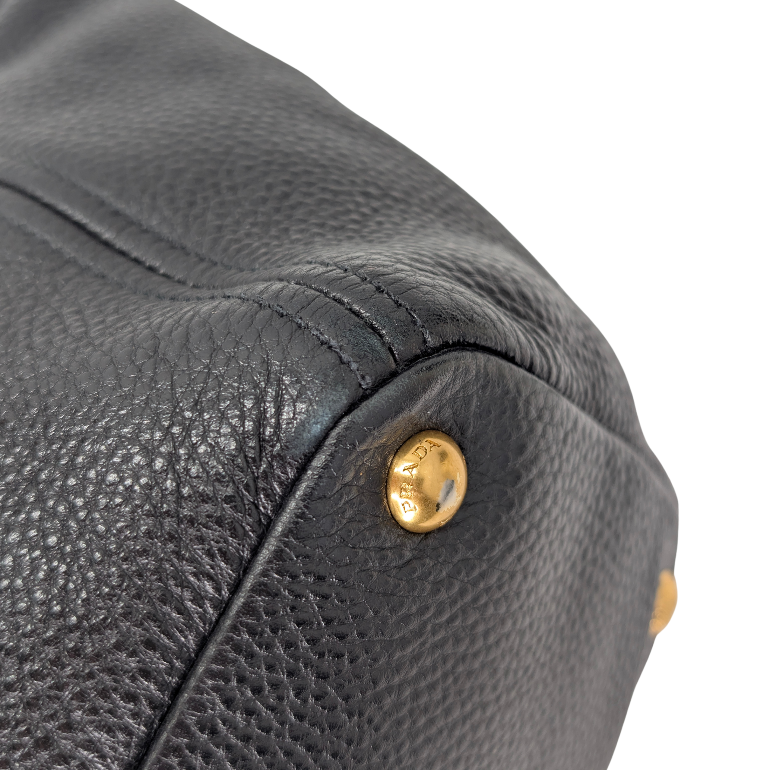 Prada Vitello Daino Side Pocket Leather Tote Bag Black