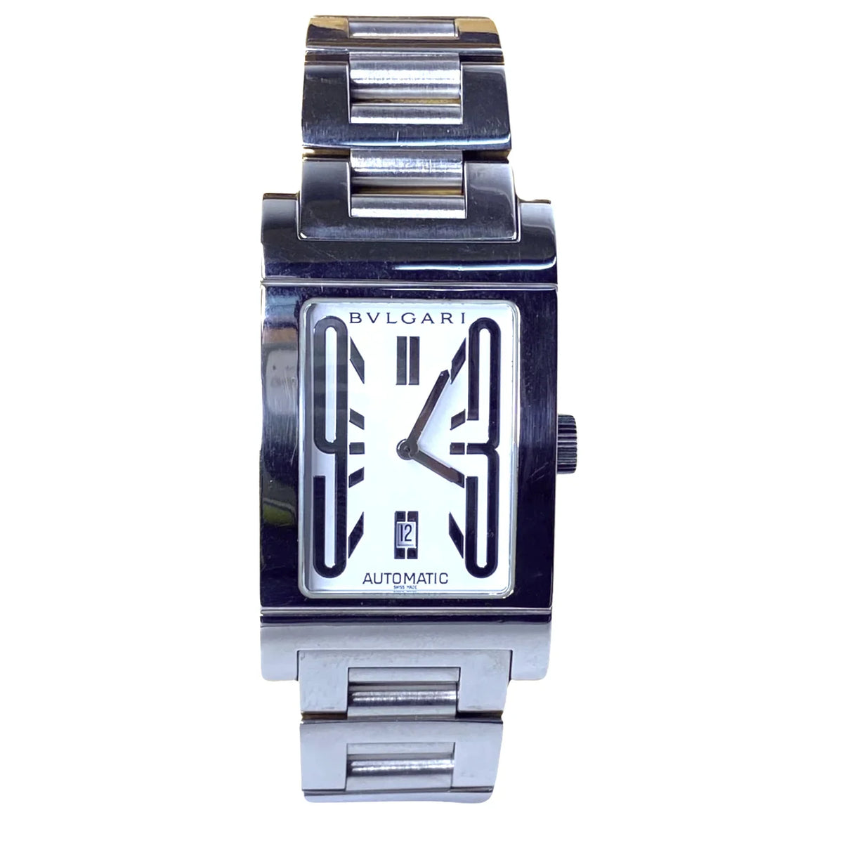 BVLGARI Rettangolo RT45S Automatic Watch Mens– 45mm – White Dial –Stainless Steel - Lost Designer