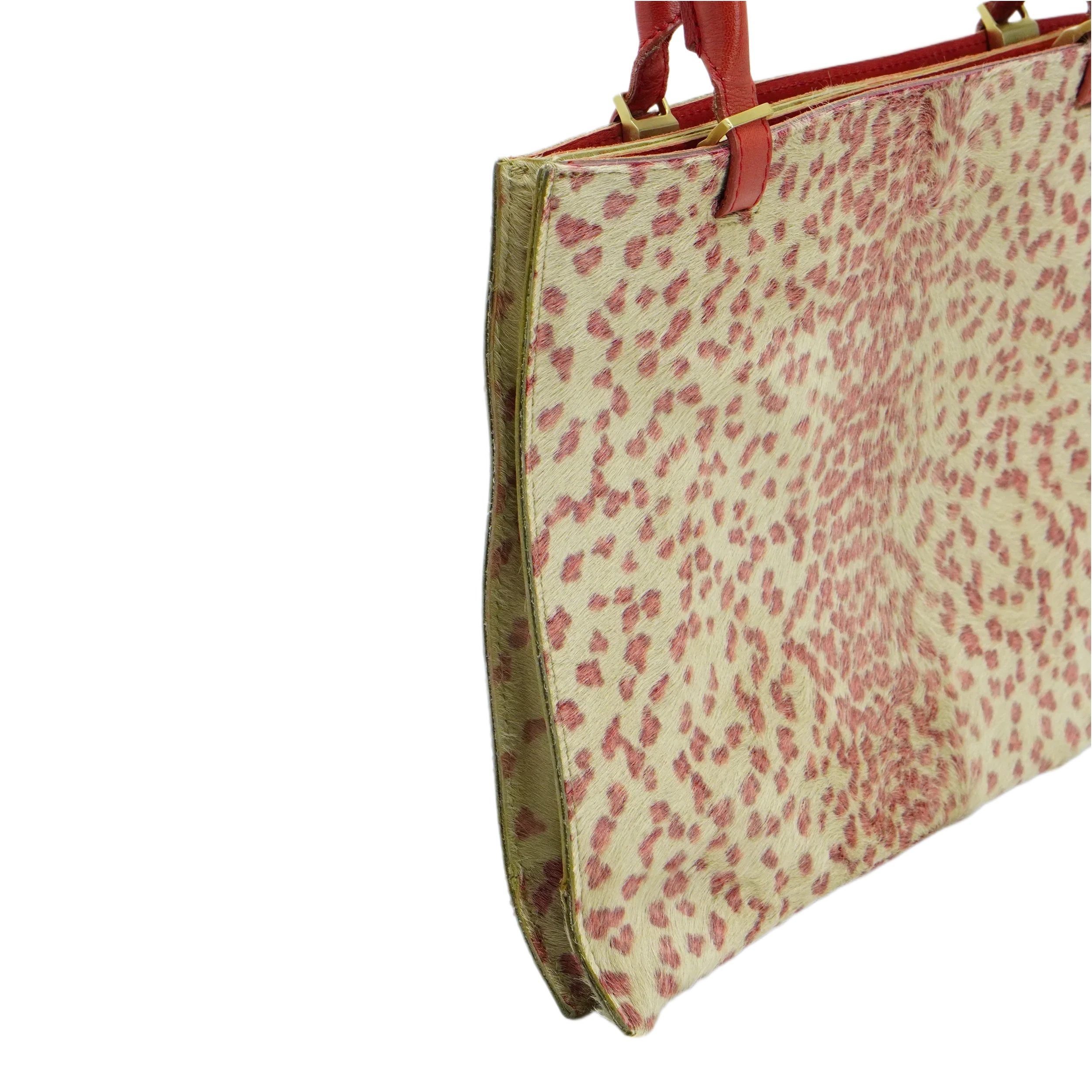 Bottega Veneta Biege & Red Cheetah Cowhide Print Handbag - Lost Designer