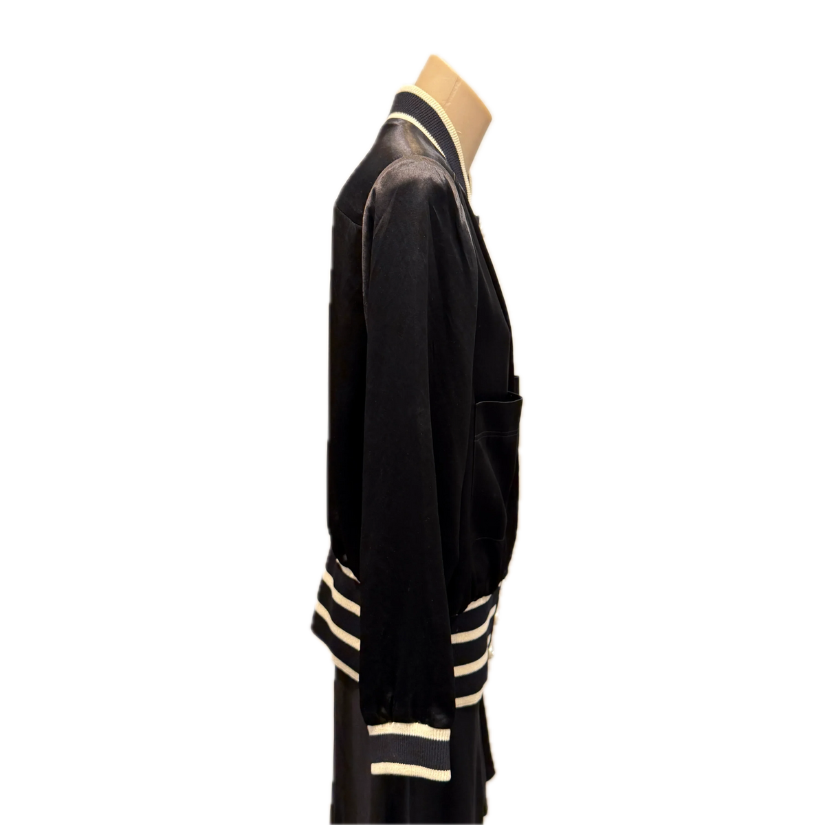 Chanel Bomber Striped Jacket Black Size 44 - Lost Designer