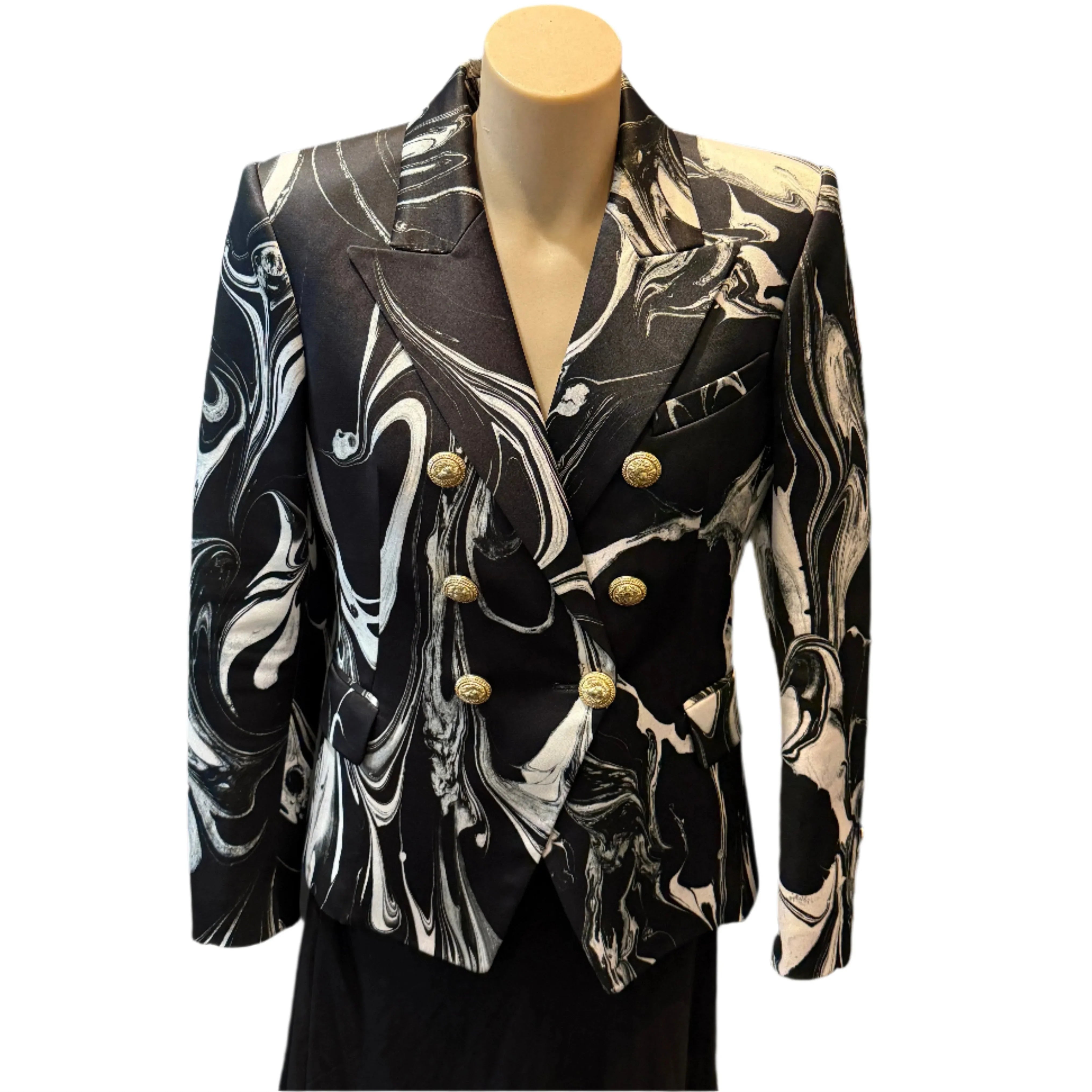 Balmain Satin Marble Jacket Blazer Womens 40 - Lost Designer