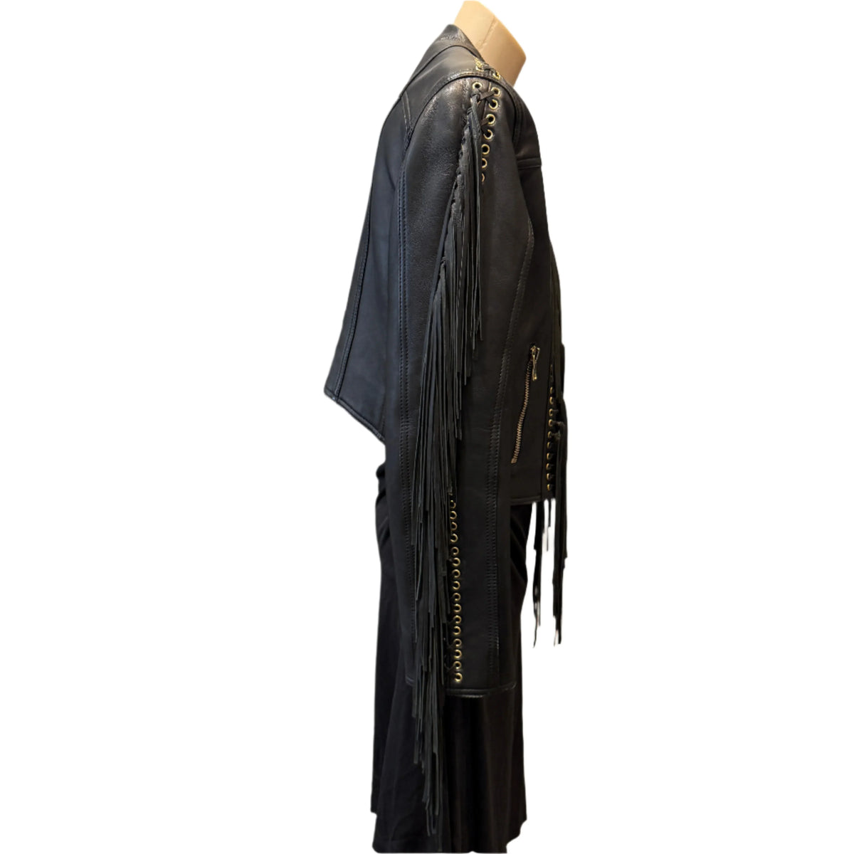 Balmain Leather Fringe Biker Jacket Size 42 - Lost Designer
