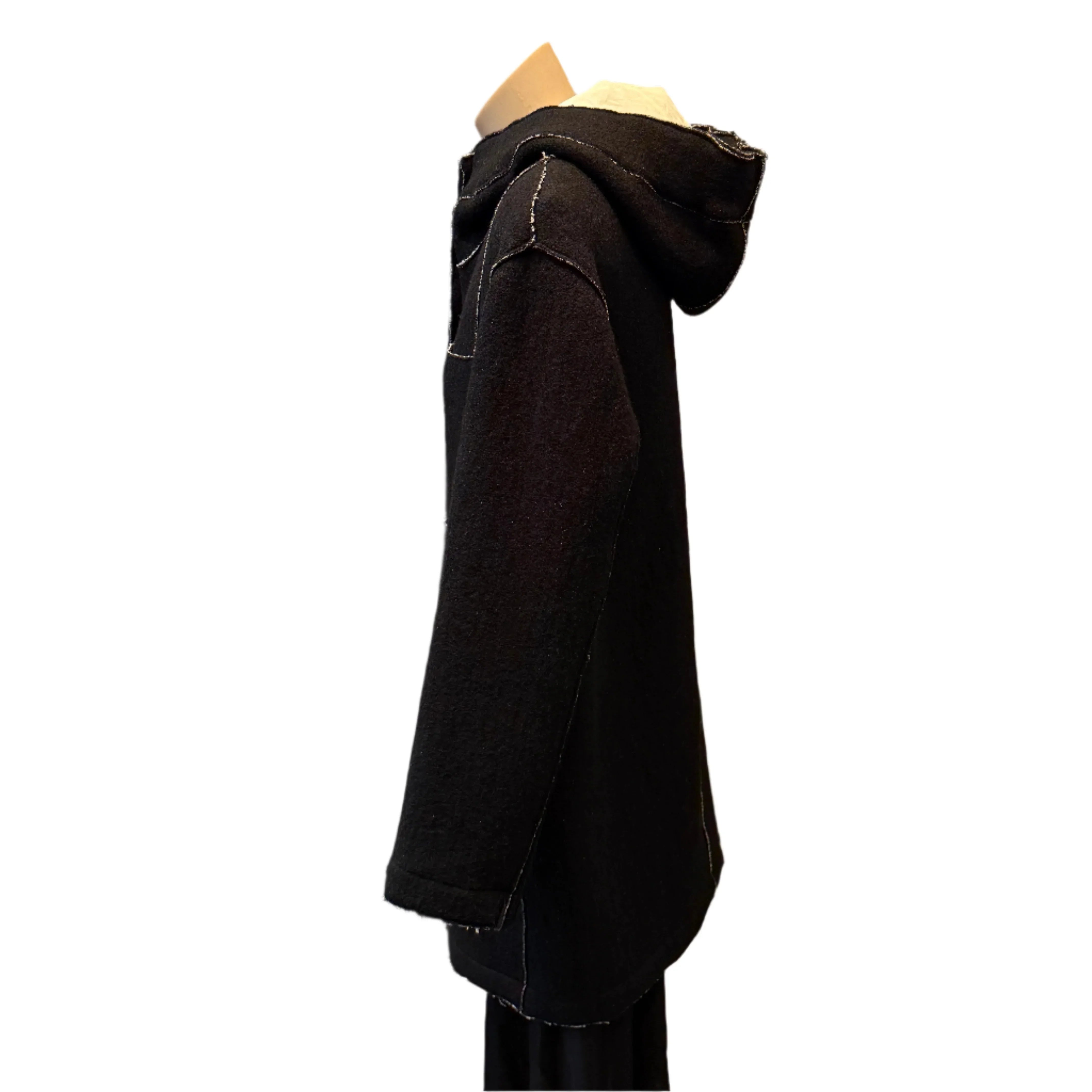 Transit Black Wool-Blend Hooded Coat Large - Lost Designer