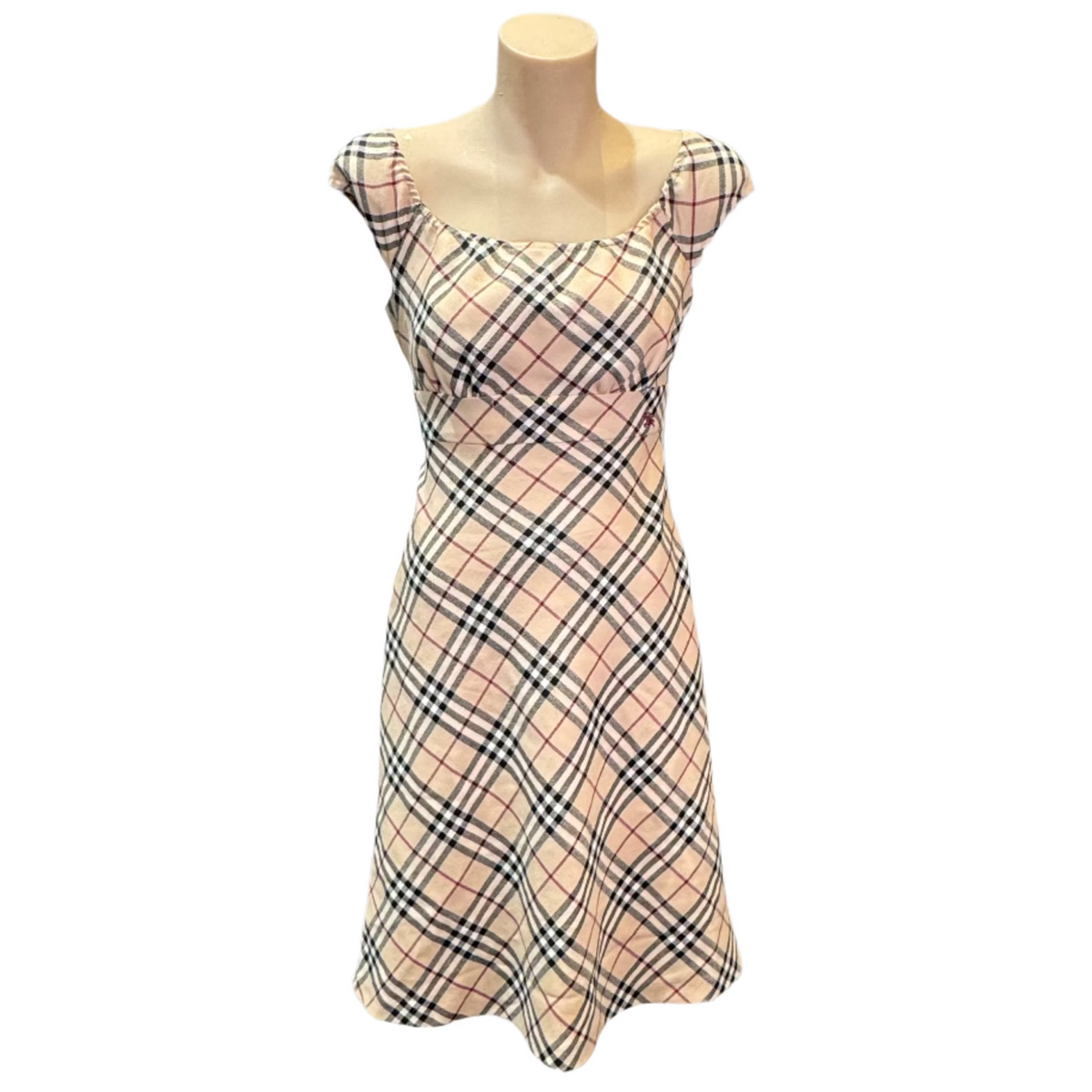 Beige Burberry sleeveless check dress size 38 - Lost Designer