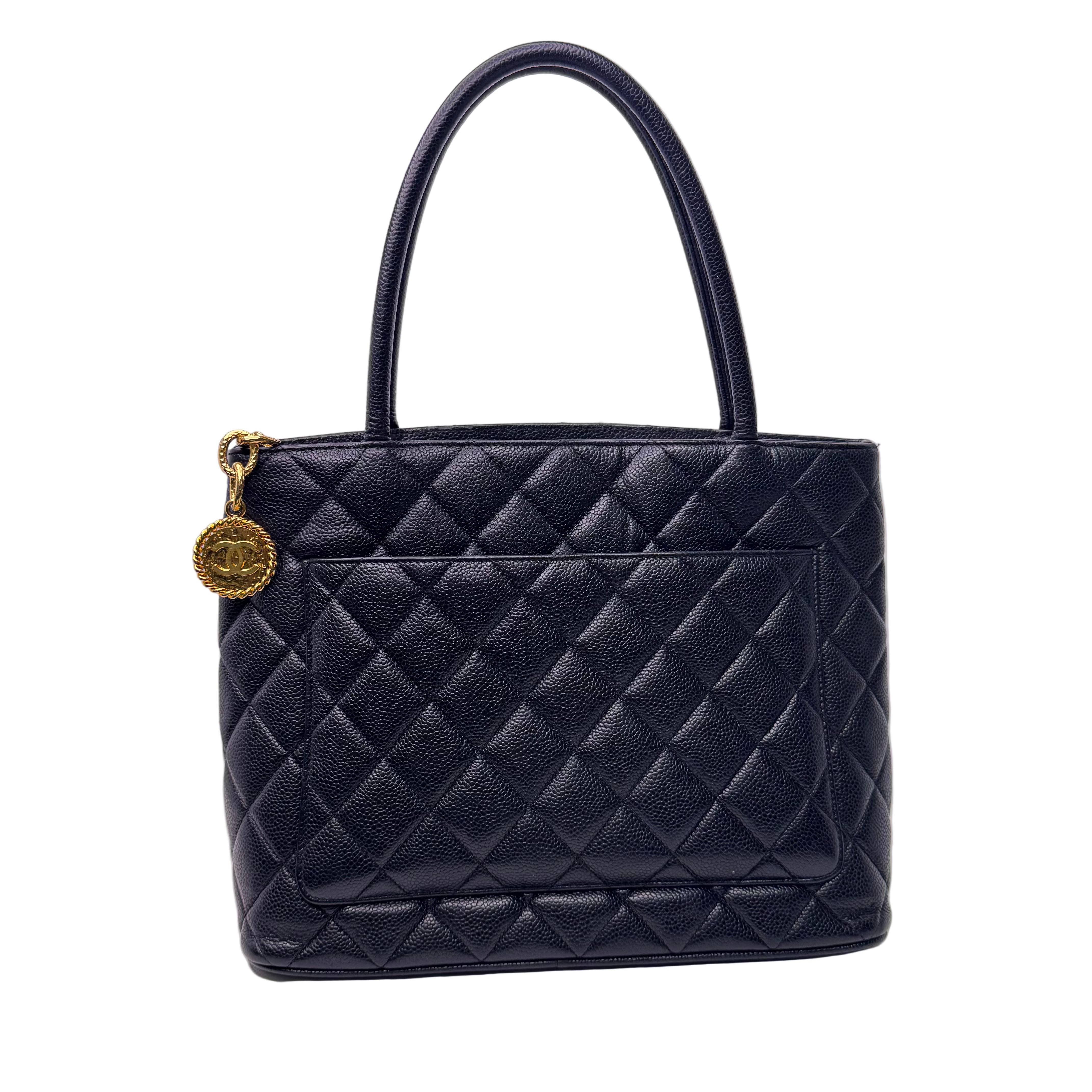 Chanel Medalion Tote Bag Grained Calfskin Leather Black - Lost Designer
