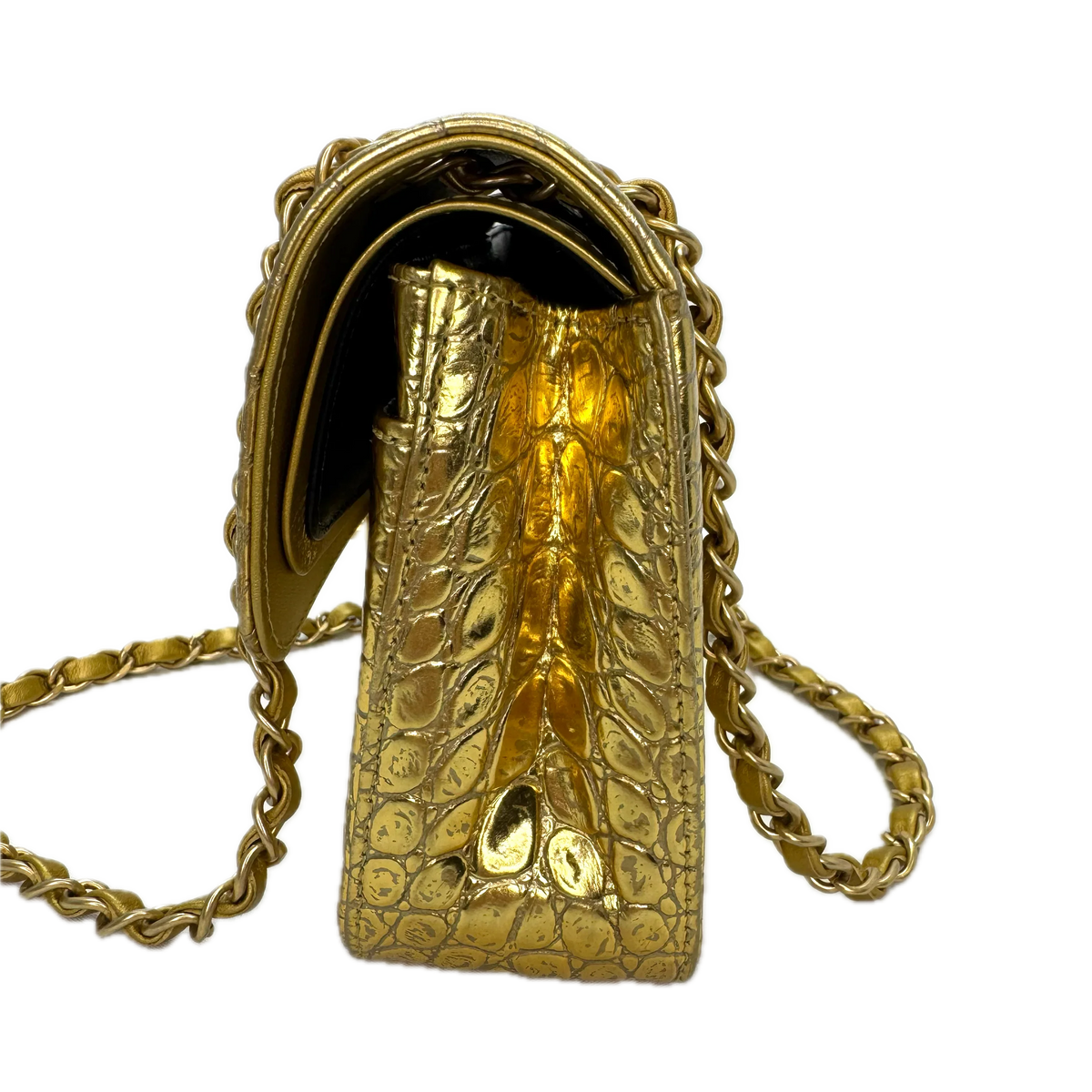 Chanel Double Flap Gold Egyptian Fall 2019 Medium embossed Crocodile Bag - Lost Designer
