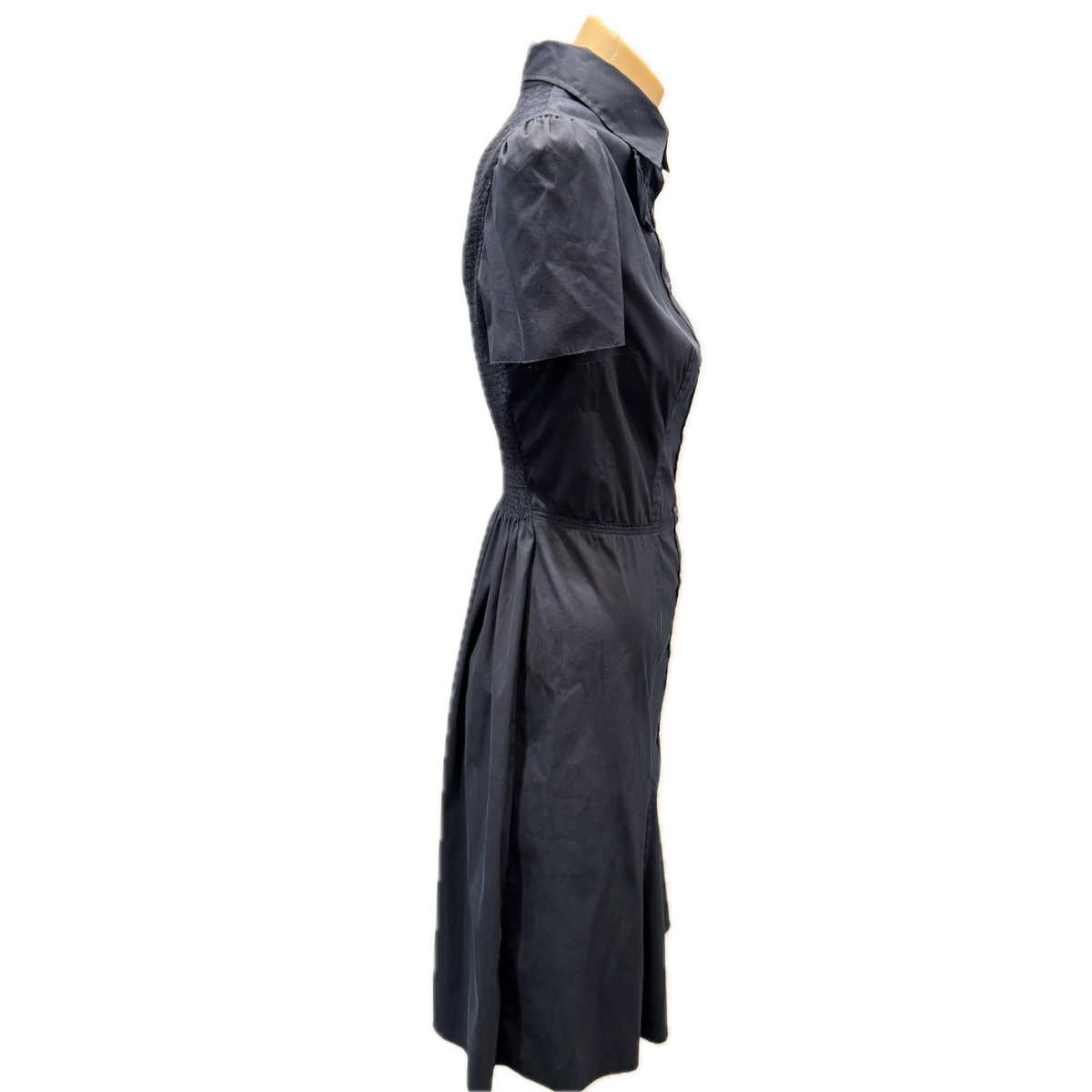 Prada Button Up Dress Navy 40 - Lost Designer