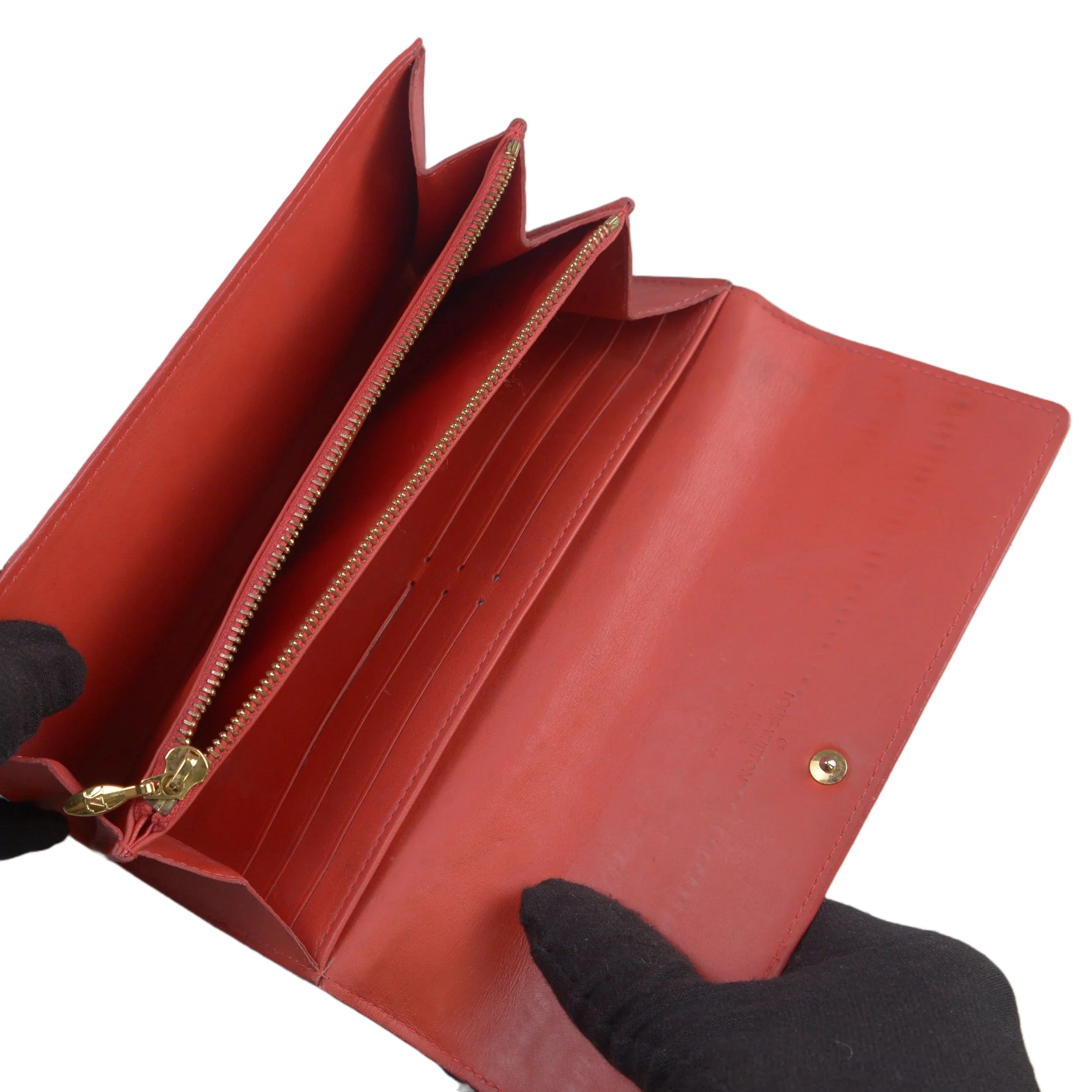 Louis Vuitton Vernis Monogram Sarah Long Wallet Red - Lost Designer