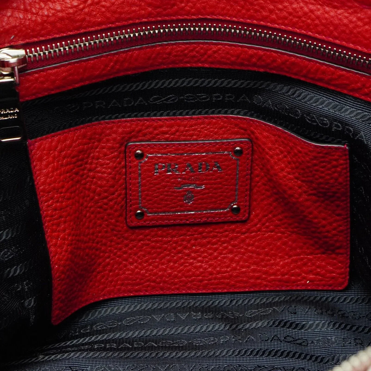Prada Vitello Daino Pebbled Leather Tote Bag Red - Lost Designer