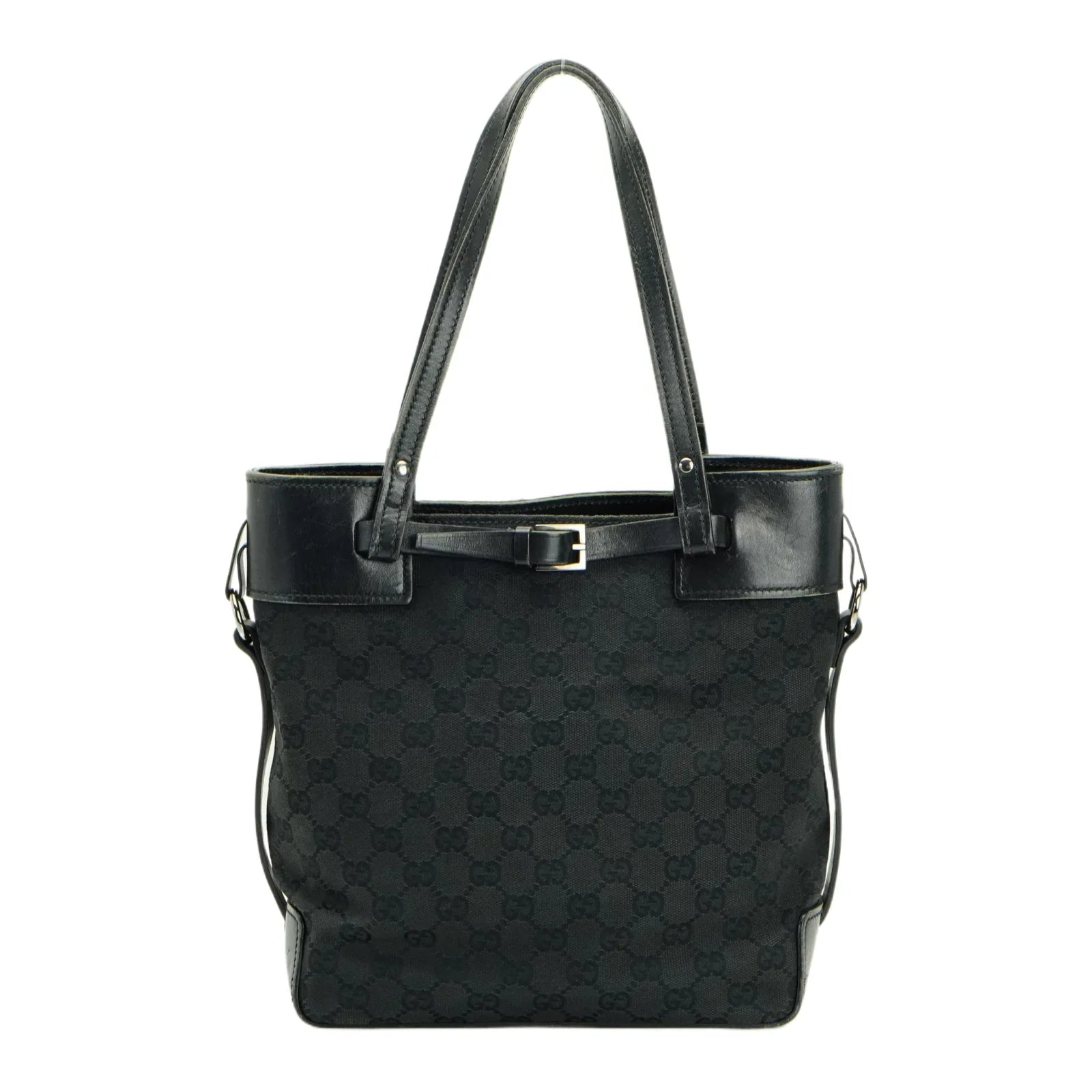 Gucci GG Belt Tote Bag Leather X Canvas Black - Lost Designer