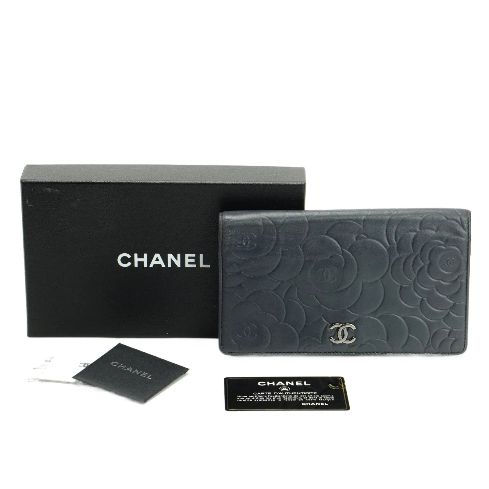 Chanel Camellia Mark Long Wallet Grey - Lost Designer