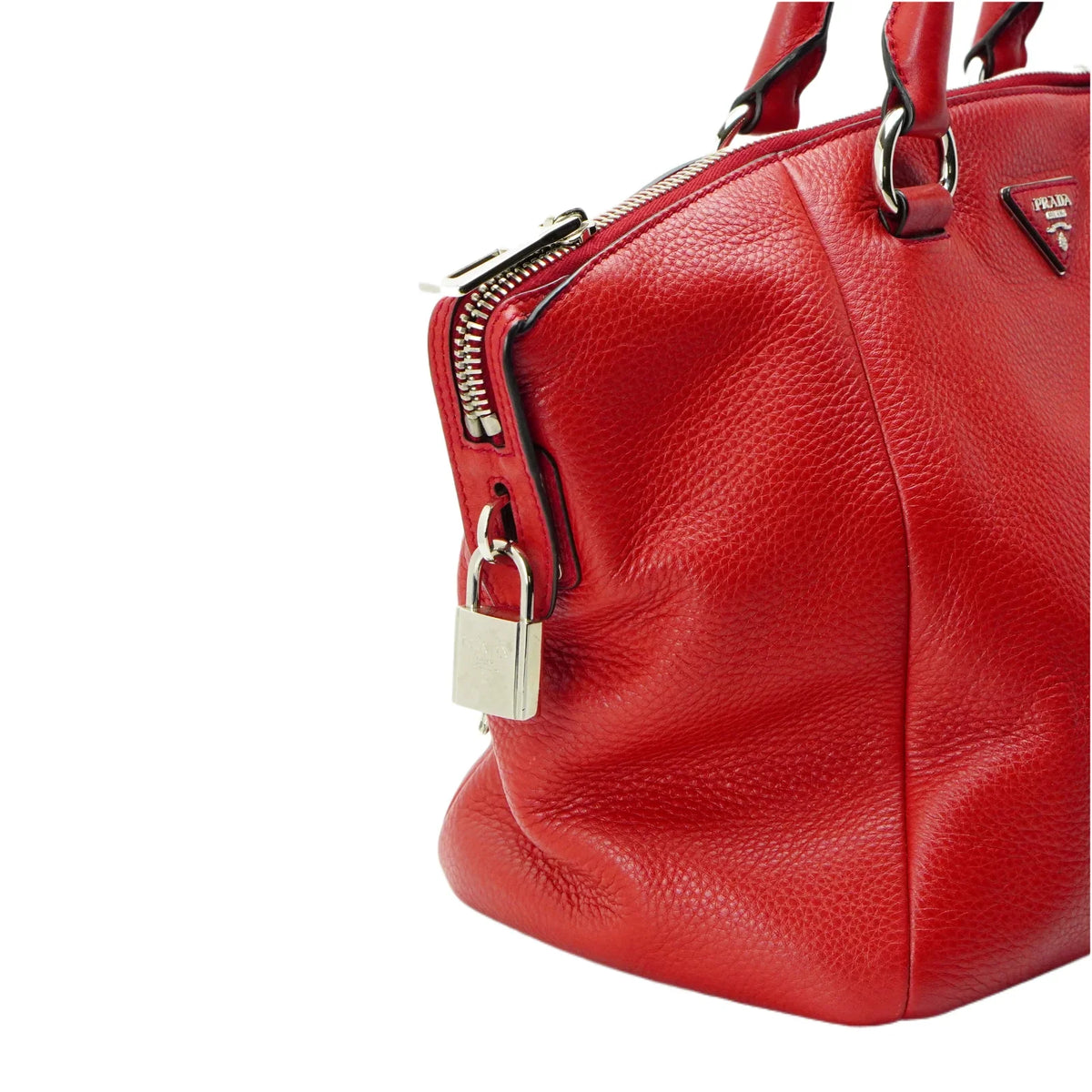 Prada Vitello Daino Pebbled Leather Tote Bag Red - Lost Designer