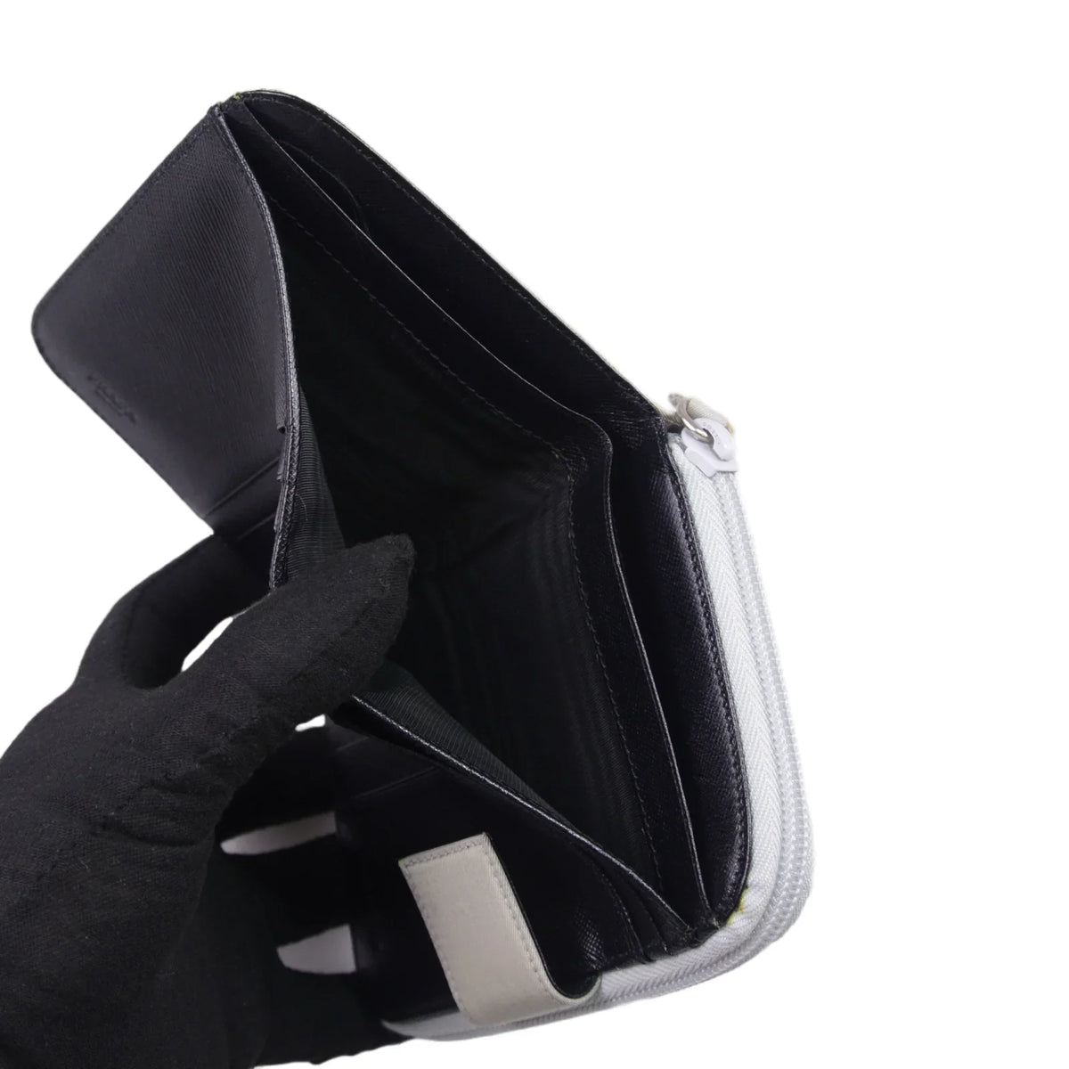Prada Tessuto Nylon Zip Fold Wallet Grey - Lost Designer