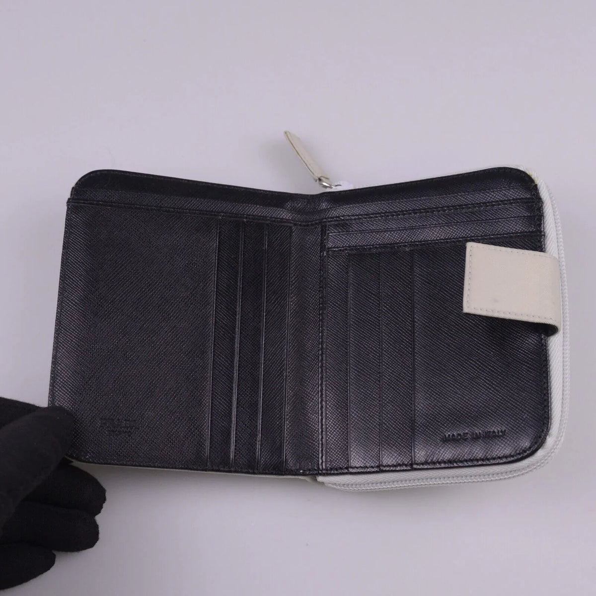 Prada Tessuto Nylon Zip Fold Wallet Grey - Lost Designer